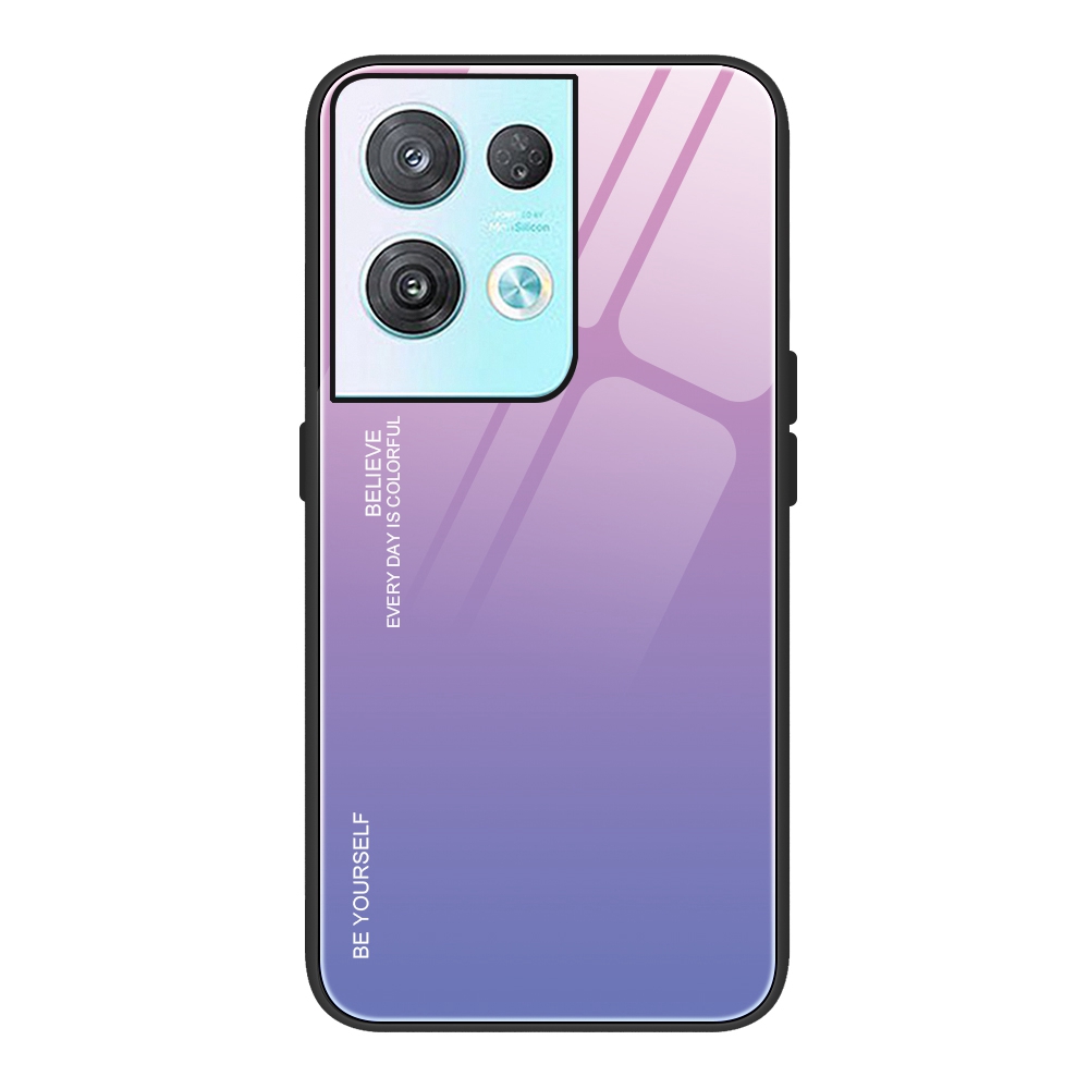 

Für Oppo Reno8 5G (globale Version) / Oppo Reno8 5G Anti-schock-gradienten-farbdesign Leuchtt Schlankes Temperaturglas + PC + TPU Telefonschale Hülle - Rosa / Violett, Oppo Reno8 5G (Global Version)