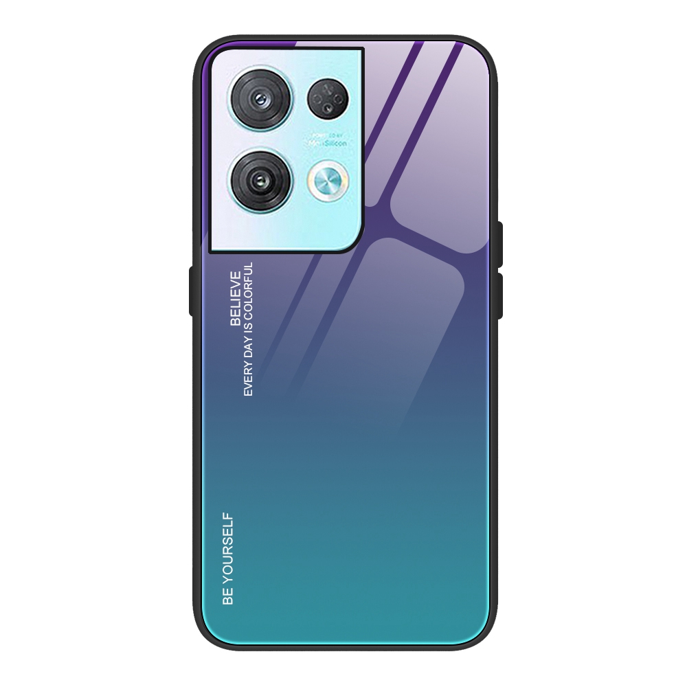 

Für Oppo Reno8 5G (globale Version) / Oppo Reno8 5G Anti-schock-gradienten-farbdesign Leuchtt Schlankes Temperaturglas + PC + TPU Telefonschale Hülle - Violett / Blau, Oppo Reno8 5G (Global Version)