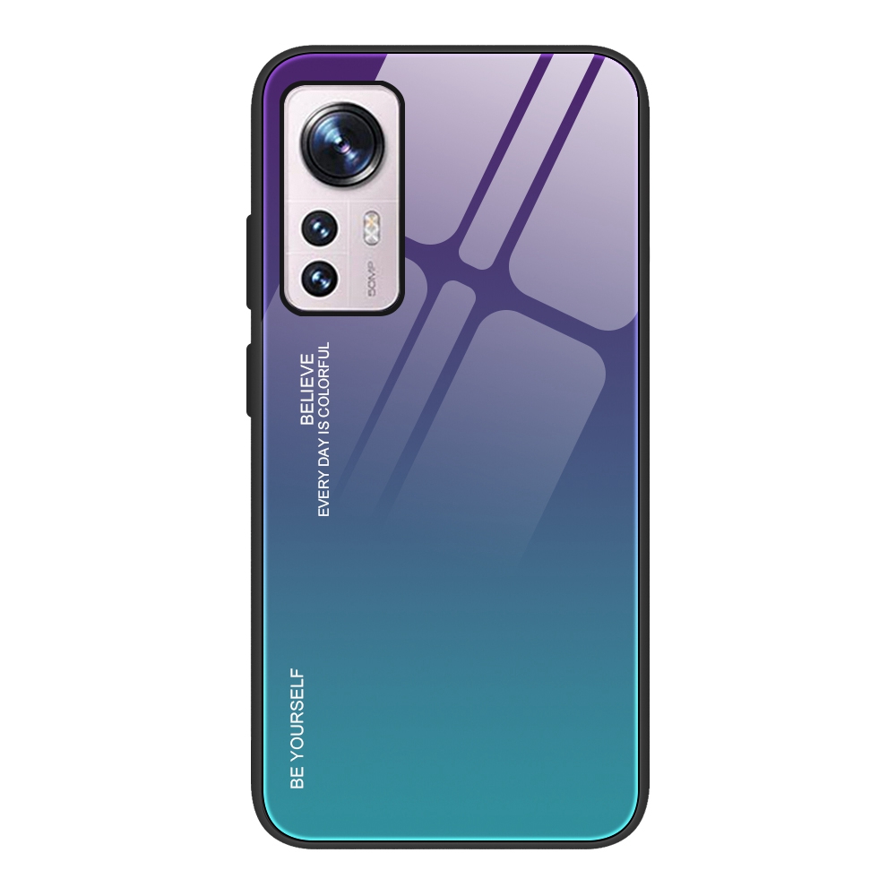 

Gradientenfarbe Design Hülle Für Xiaomi 12 Pro 5g/12s Pro 5G/12 Pro (abmessung) 5G, Weastbeständige, Temperamentvolle Glas + PC + Tpu-mobiltelefonabdeckung - Lila-blau, Xiaomi 12 Pro 5G