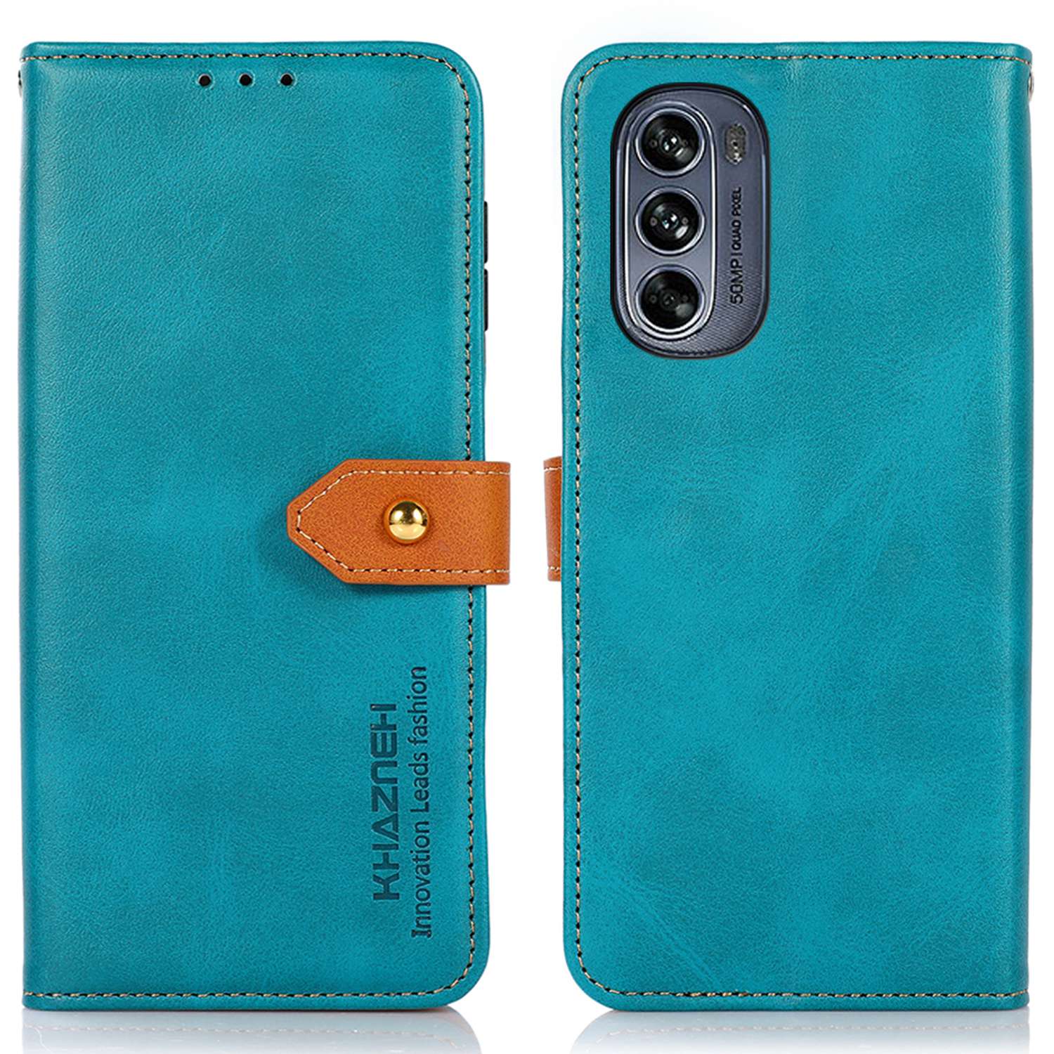 

Khazneh Für Motorola Moto G62 5G Golden Magnetic Schnallen Telefonabdeckung, Zwei Farbständer Brieftasche PU Ledertasche - Blau, Motorola Moto G62 5G