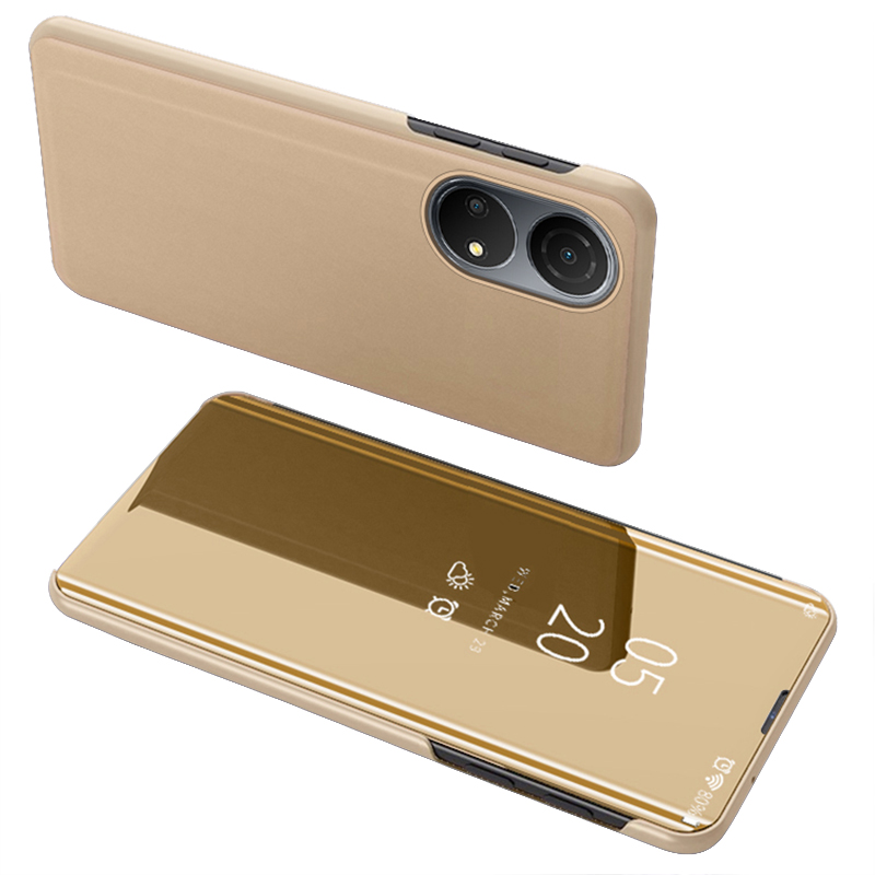 

Für Honor X7/Play 30 Plus 5G Einstellbares Ständer Design PU Leder Anti-schock-case-ansichtsfenster Elektroplate Spiegel Mobiltelefon Beschützer - Gold, Honor X7