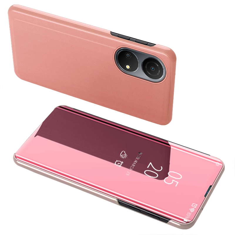 

Für Honor X7/Play 30 Plus 5G Einstellbares Ständer Design PU Leder Anti-schock-case-ansichtsfenster Elektroplate Spiegel Mobiltelefon Beschützer - Roségold, Honor X7