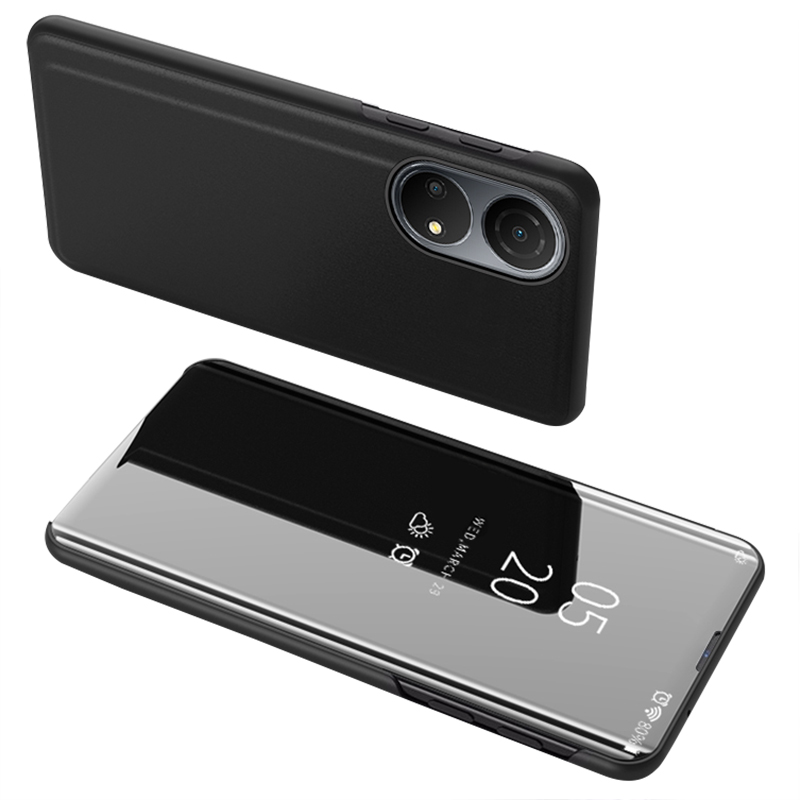 

Für Honor X7/Play 30 Plus 5G Einstellbares Ständer Design PU Leder Anti-schock-case-ansichtsfenster Elektroplate Spiegel Mobiltelefon Beschützer - Schwarz, Honor X7