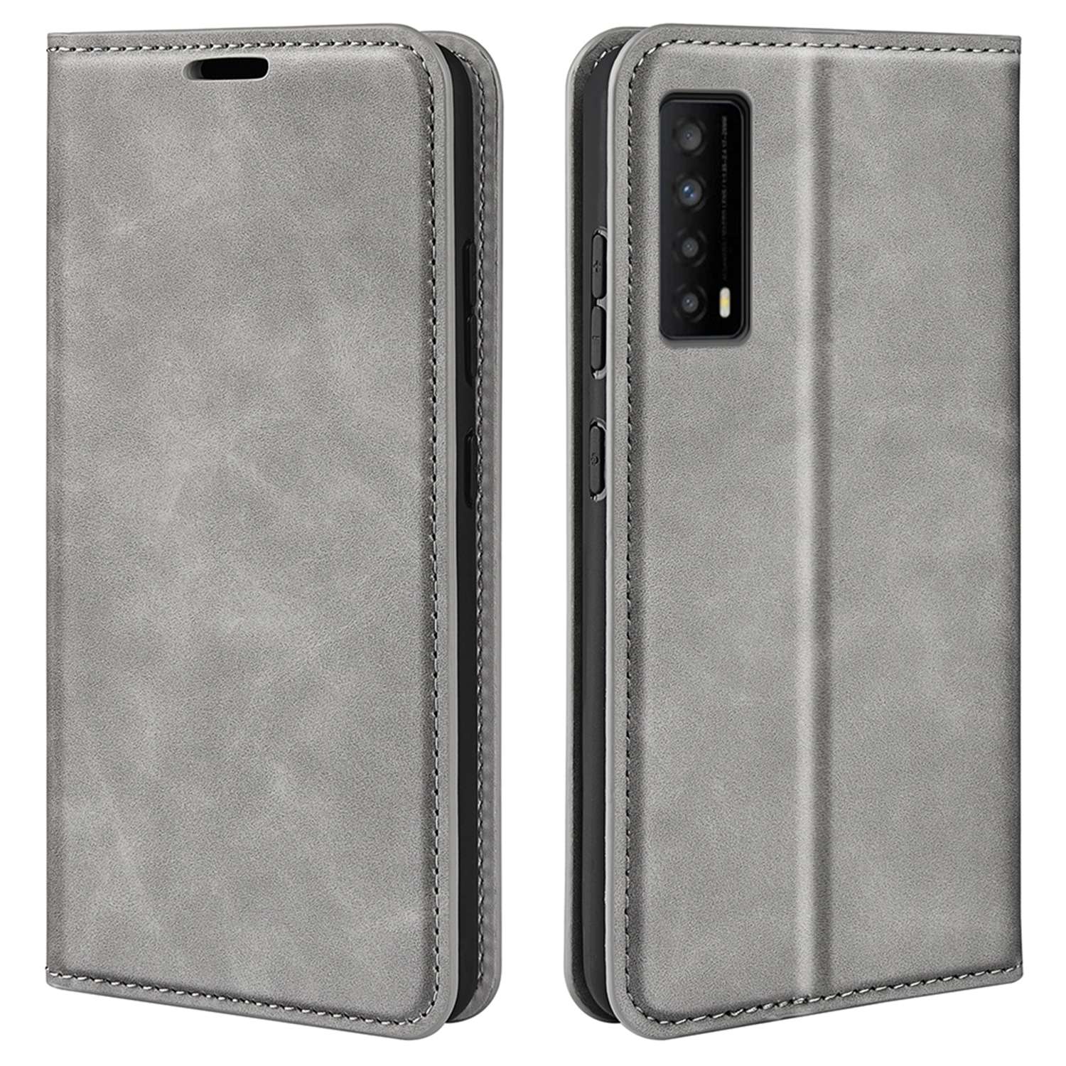 

Für TCL Stylus 5G Haut Touch Feel PU Leder + TPU Vollgewickelte Telefonhülle Ständer Brieftasche Style Shell - Grau, TCL Stylus 5G