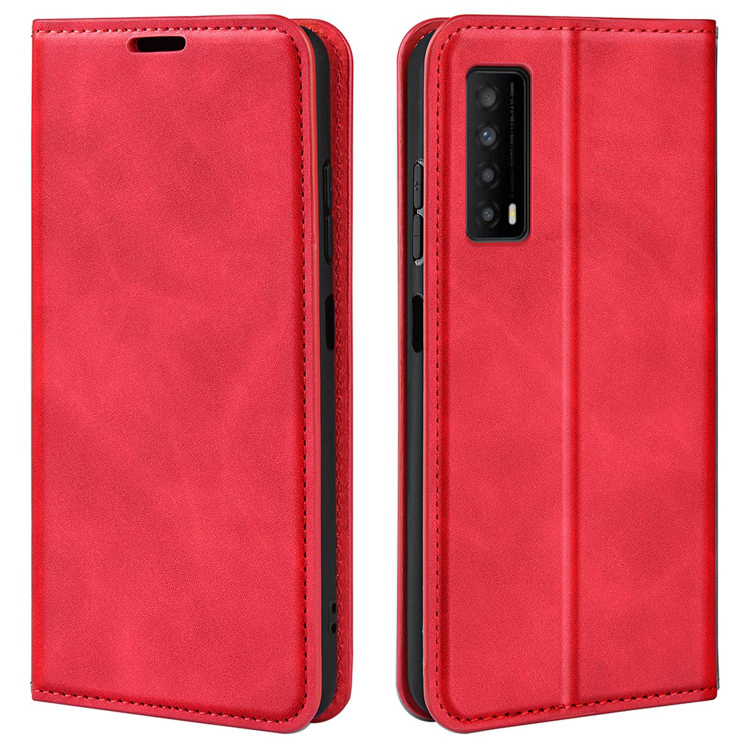 

Für TCL Stylus 5G Haut Touch Feel PU Leder + TPU Vollgewickelte Telefonhülle Ständer Brieftasche Style Shell - Rot, TCL Stylus 5G