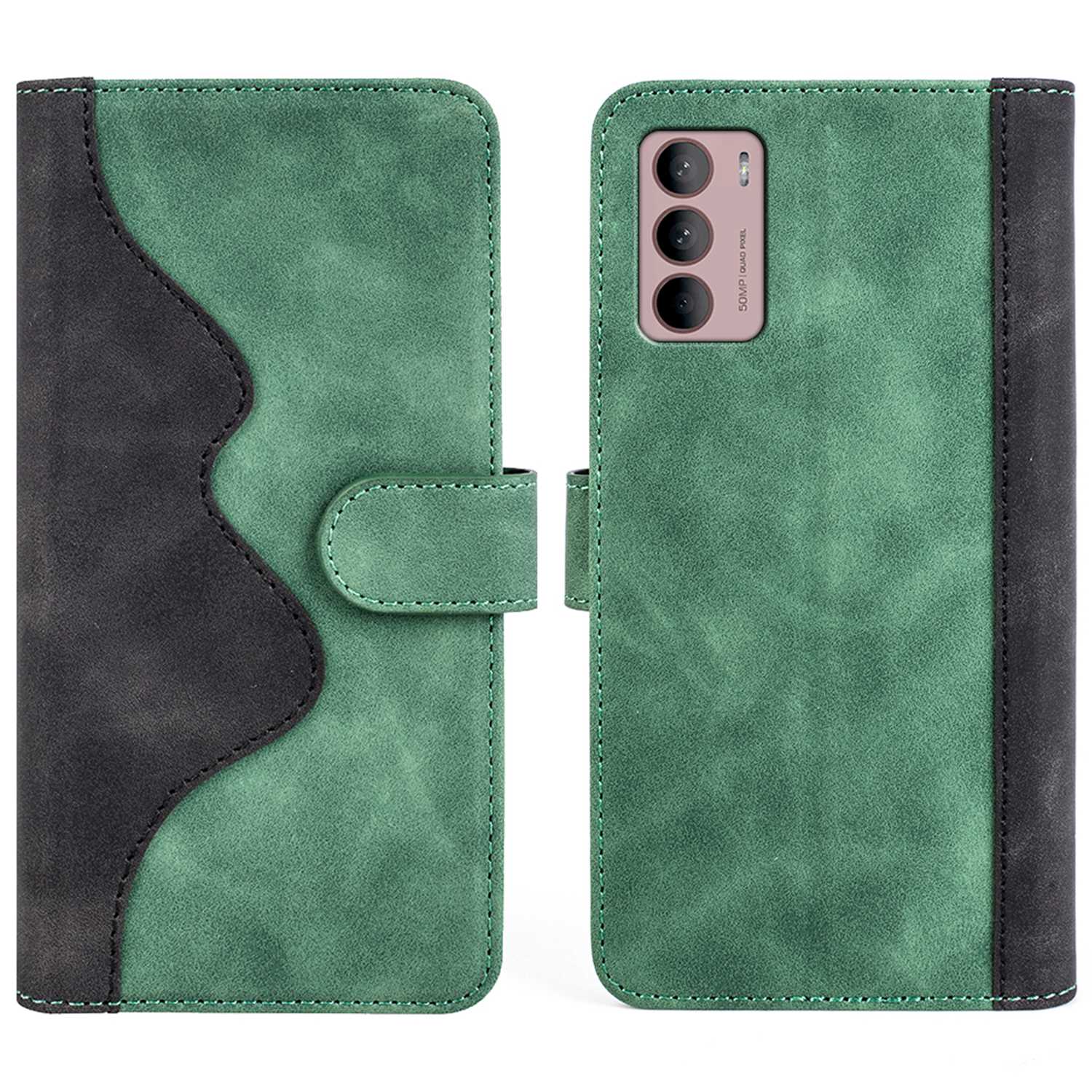 

Für Motorola Moto G42 4G Farbspleißen PU Leder-ständer Wallet Hülle Vollschützer Telefonabdeckung - Grün, Motorola Moto G42 4G