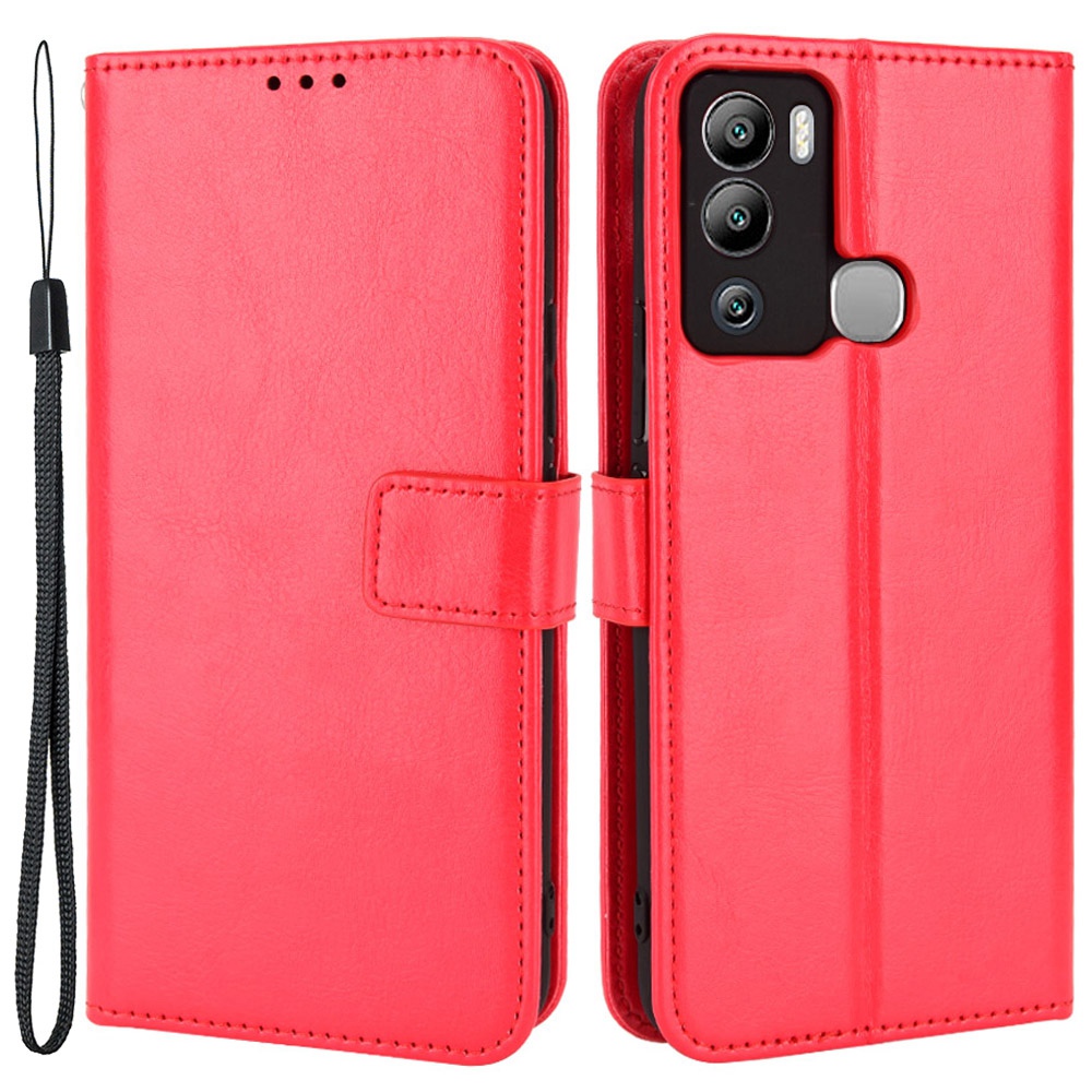 

Crazy Horse Texture Stand Wallet Hülle Für Infinix Hot 12i 4G, Magnetische Verschluss PU Leder Schutz Telefonabdeckung - Rot, Infinix Hot 12i 4G