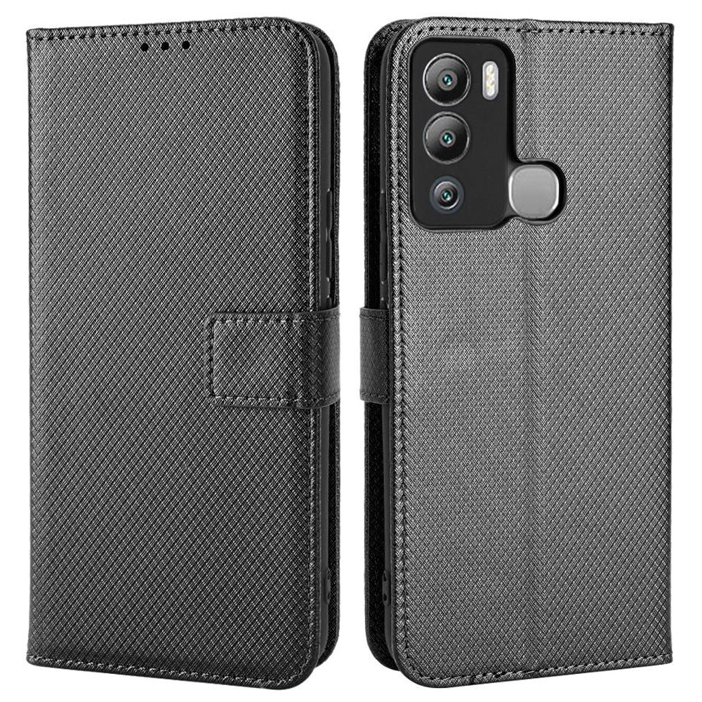 

Diamond Textur Stand Wallet Hülle Für Infinix Hot 12i 4G, PU Leder Anti-kratzer Folio Flip Phone Cover - Schwarz, Infinix Hot 12i 4G