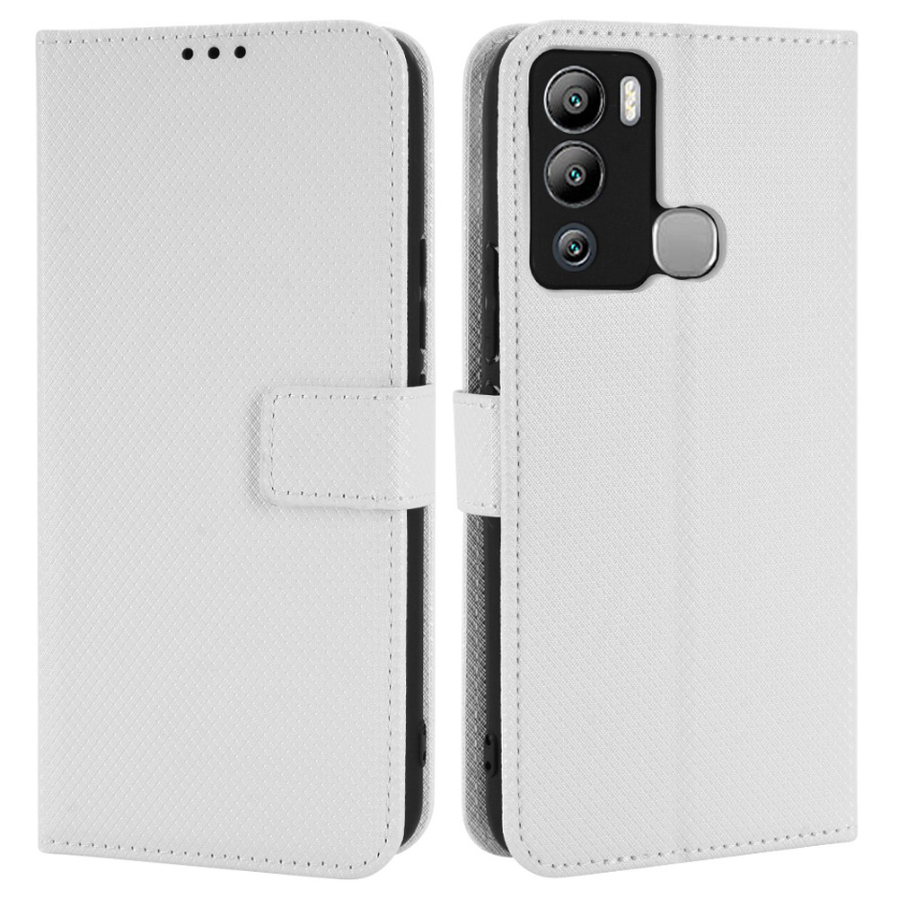 

Diamond Textur Stand Wallet Hülle Für Infinix Hot 12i 4G, PU Leder Anti-kratzer Folio Flip Phone Cover - Weiß, Infinix Hot 12i 4G