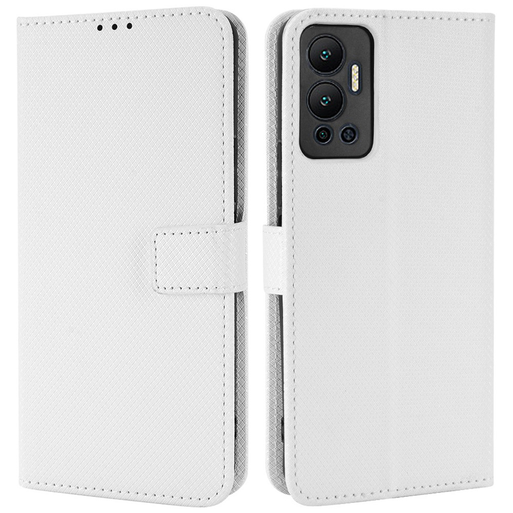 

Diamond Textur PU Leder Telefonhülle Für Infinix Hot 12 4G, Stand Wallet Magnetic Clasp Protective Deckung - Weiß, Infinix Hot 12 4G