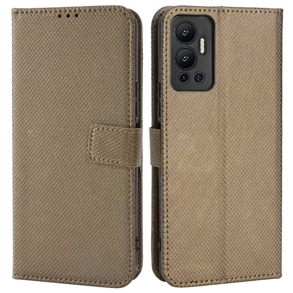 

Diamond Textur PU Leder Telefonhülle Für Infinix Hot 12 4G, Stand Wallet Magnetic Clasp Protective Deckung - Braun, Infinix Hot 12 4G