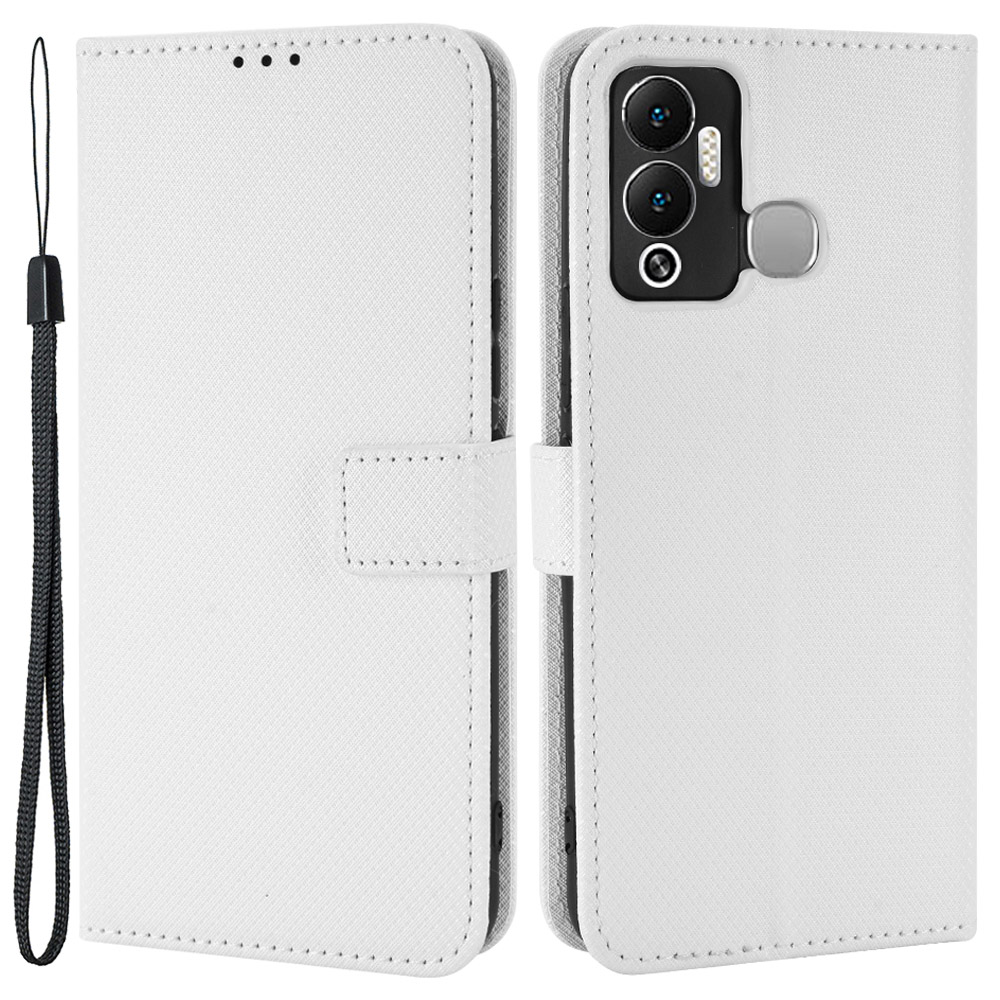 

Für Infinix Hot 12 Play 4G Diamond Textur PU Leder Drop-proof-abdeckung Magnetic Clasp Phone Stand Wallet Hülle - Weiß, Infinix Hot 12 Play 4G