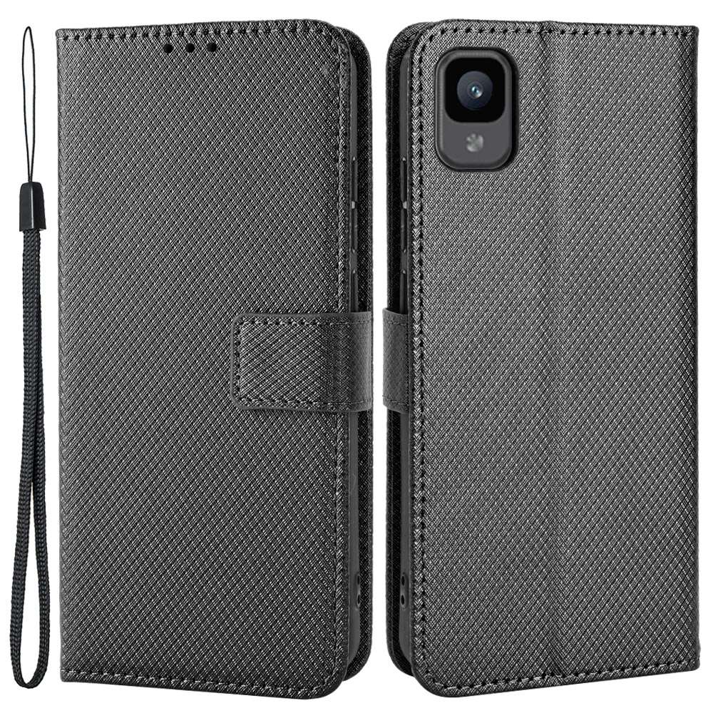 

Diamond Textur Hülle Für TCL 30 Z, Schockdes PU -leder -phone -brieftasche Mit Handgelenkriemen - Schwarz, TCL 30 Z