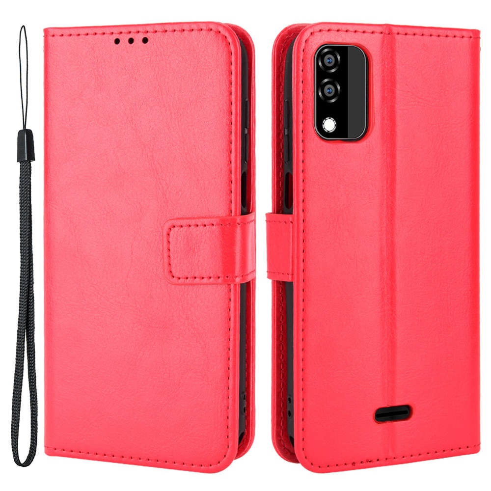 

Für Blu C5 Max Crazy Horse Textur PU Leder Magnetverschluss Handtasche TPU Schockdestell - Rot, BLU C5 Max