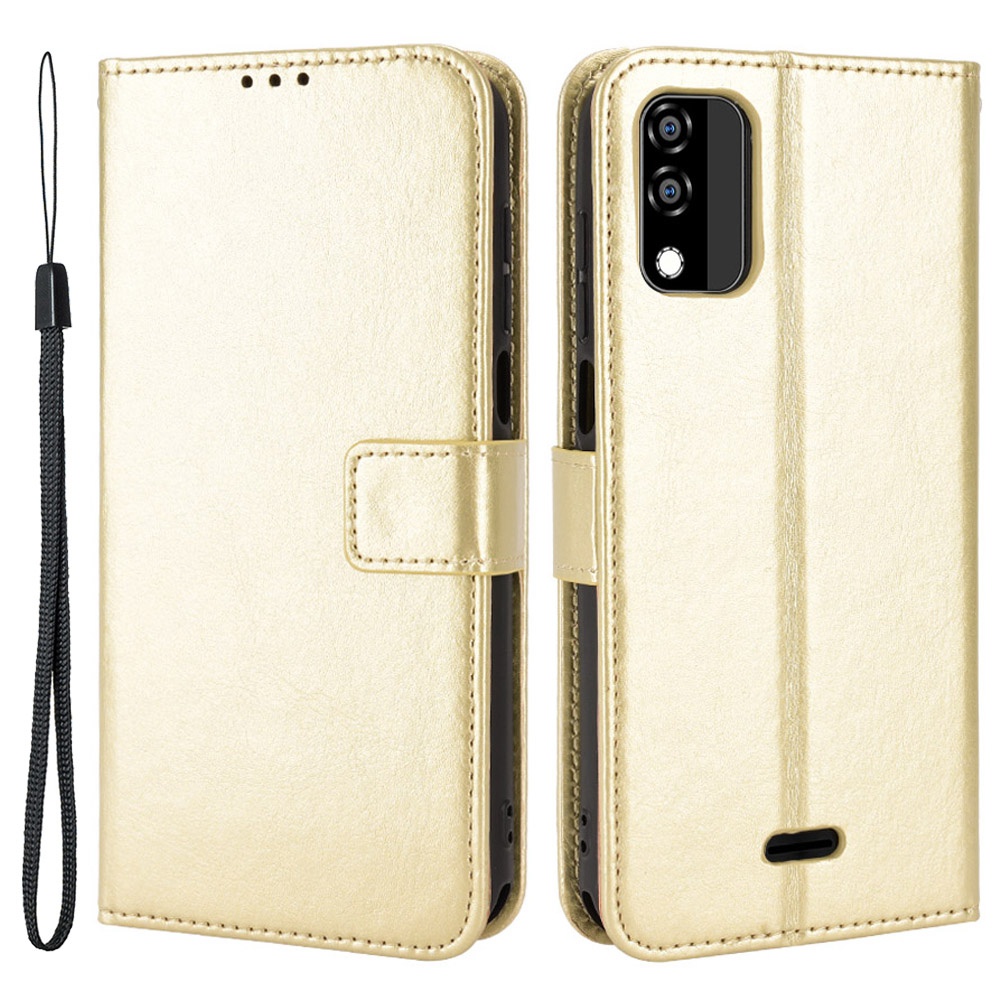 

Für Blu C5 Max Crazy Horse Textur PU Leder Magnetverschluss Handtasche TPU Schockdestell - Gold, BLU C5 Max