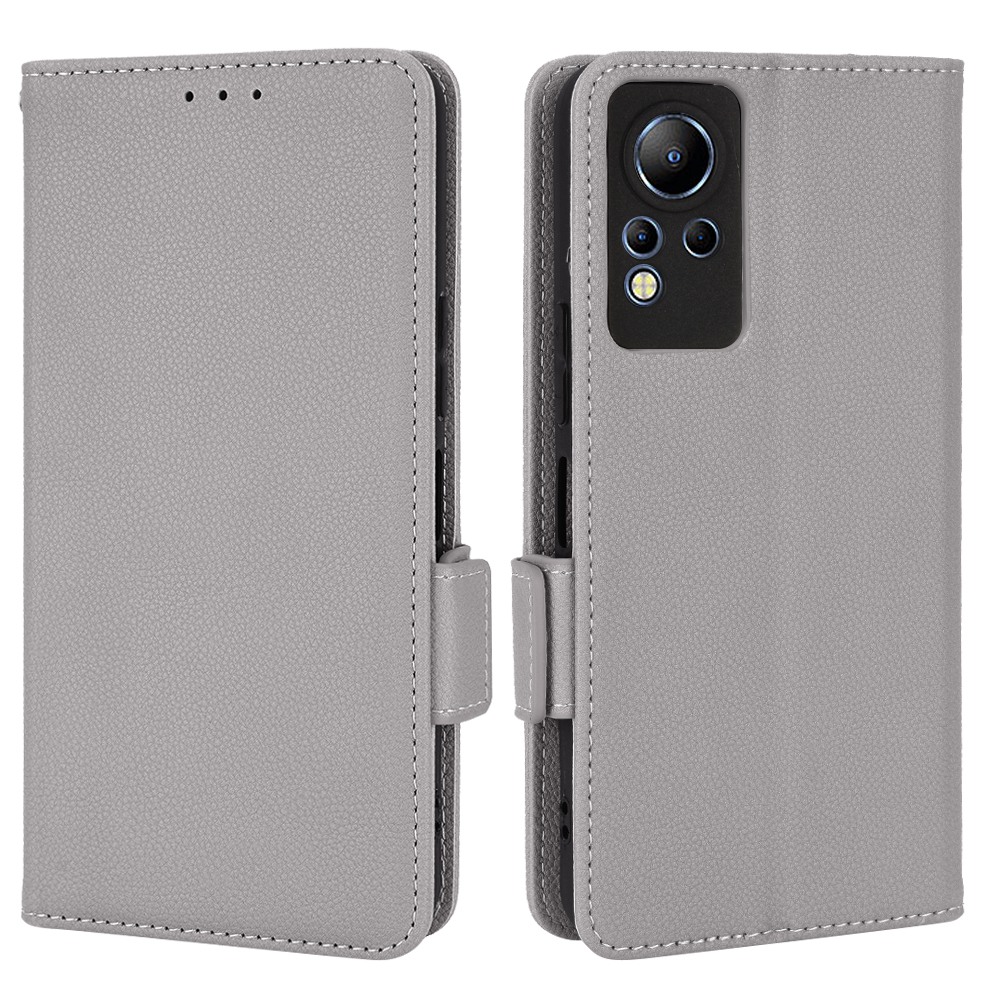 

Für Infinix Hinweis 12 4G X663, X663c, X663d PU Leder Litchi Texture Phone Hülle Ständer Funktion Dual Magnetic Clasp Flip Wallet Wallet Cover - Grau, Infinix Note 12 4G