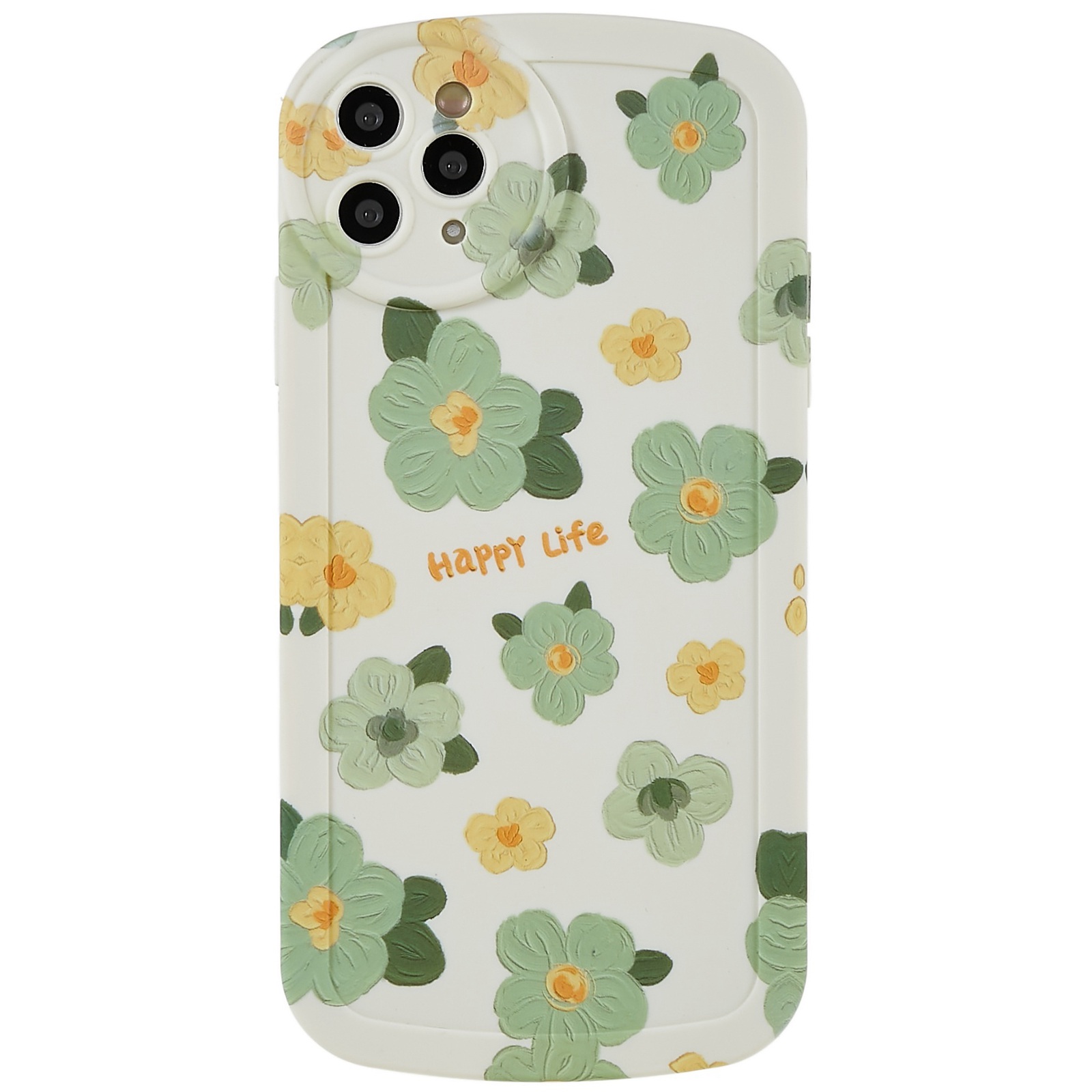 

For iPhone 11 Pro Max 6.5 inch Flower Water Transfer Printing Phone Cover Oval Design Soft TPU Protective Case - Green Flower, iPhone 11 Pro Max 6.5 inch