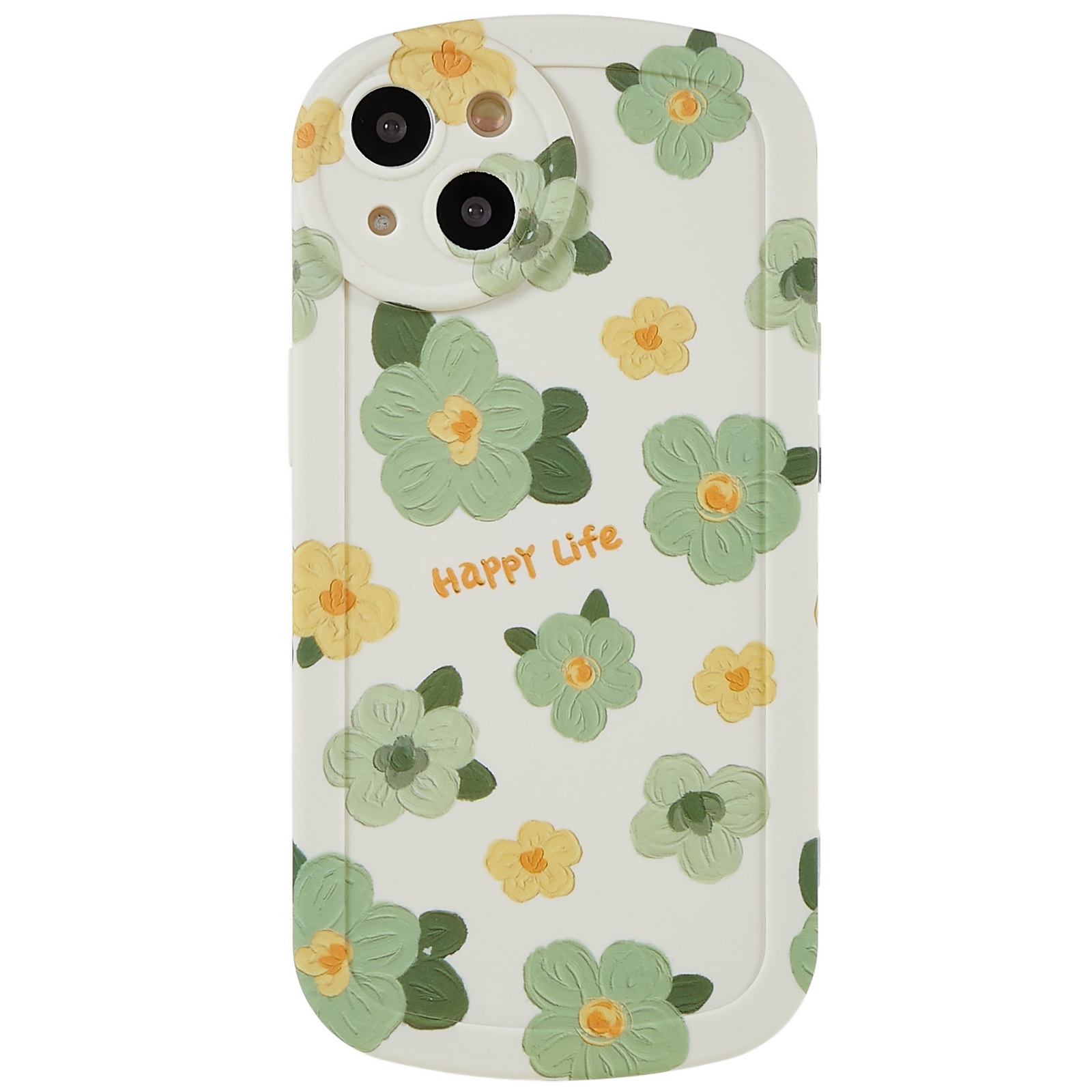 

For iPhone 13 6.1 inch Oval Design Flower Water Transfer Printing Phone Cover Soft TPU Protective Case - Green Flower, iPhone 13
