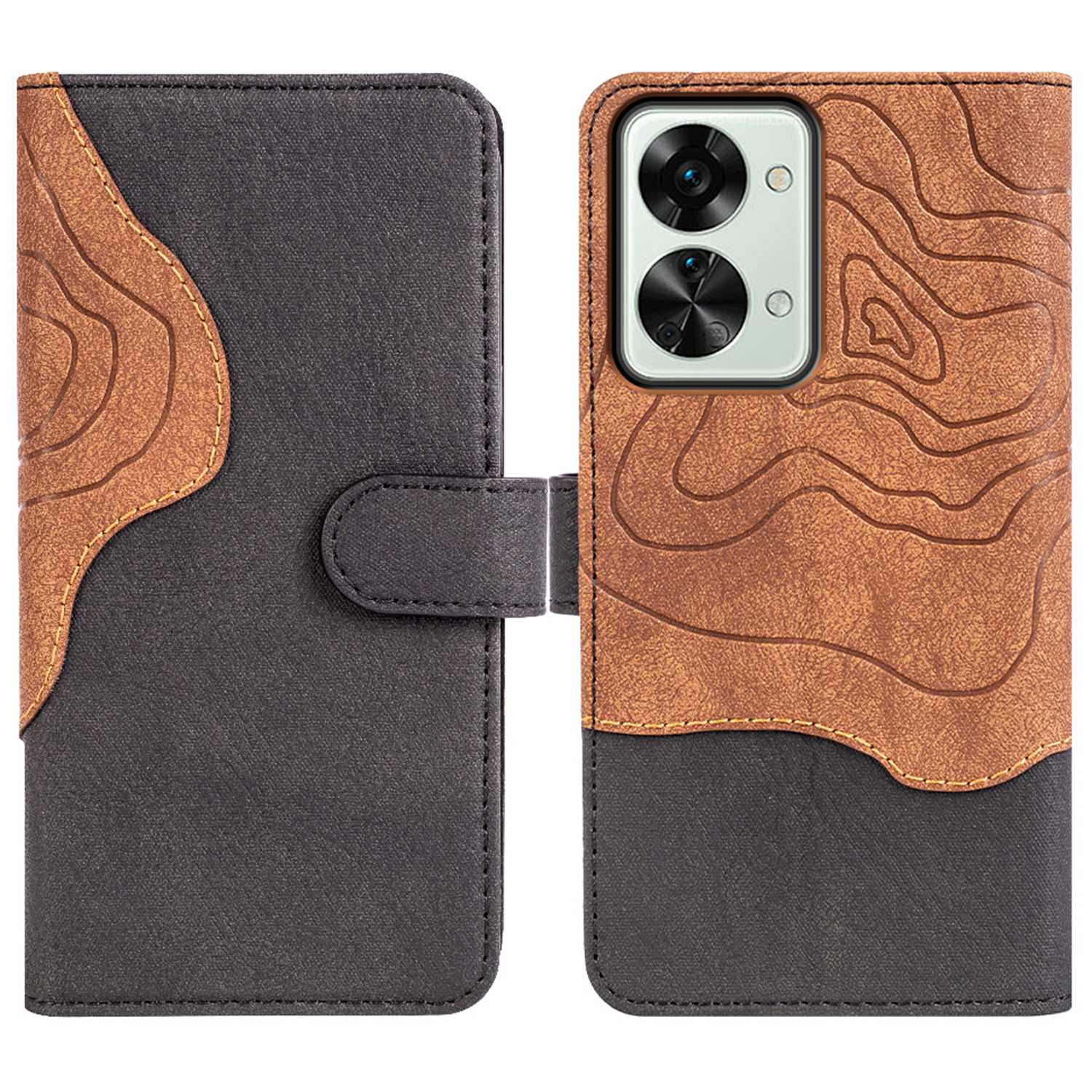 

Für OnePlus Nord 2T 5G Schockabsorbing Holztextur Farbe Spleißen Telefonabdeckung Brieftasche Lederabdeckung - Braun, OnePlus Nord 2T 5G