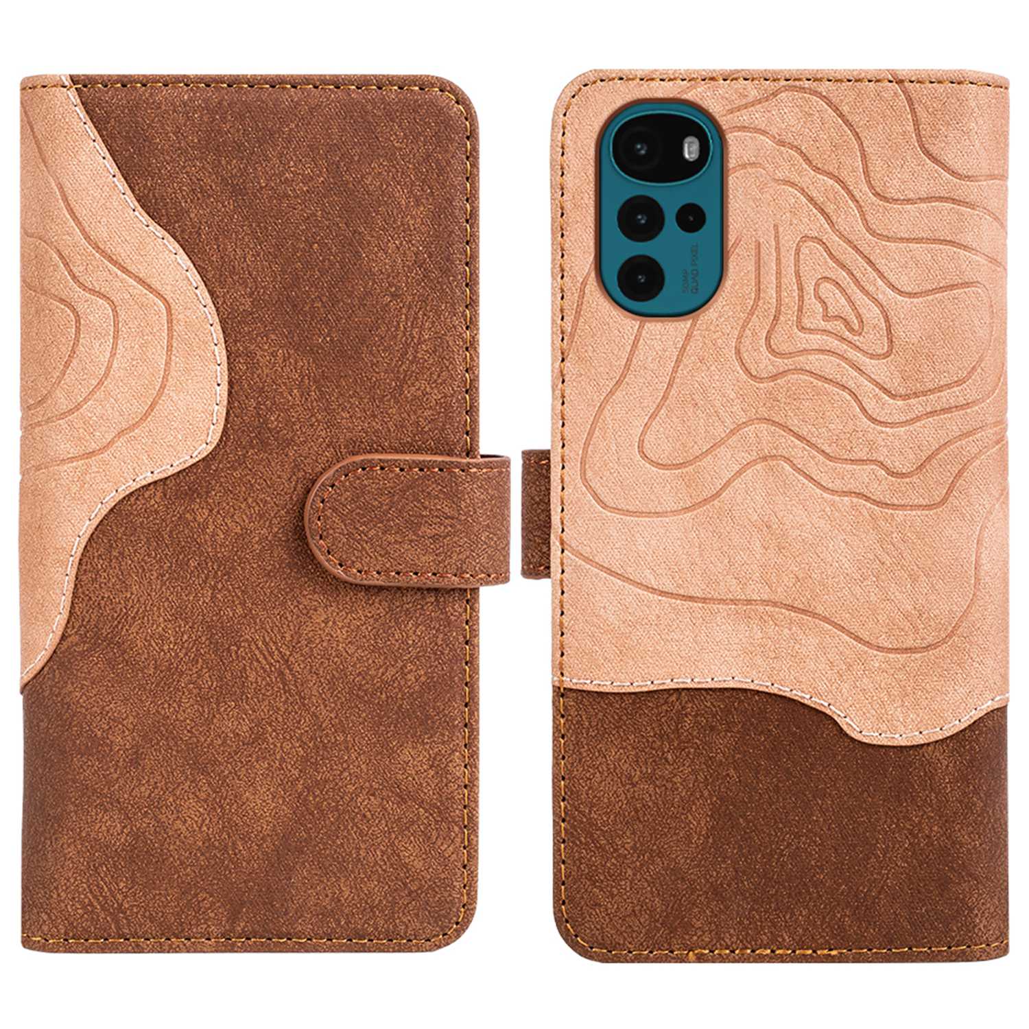 

Für Motorola Moto G22 4G Holztextur Farbe Spleiß Telefonabdeckung Brieftasche Freisprechbestand Lederabdeckung - Hellbraun, Motorola Moto G22