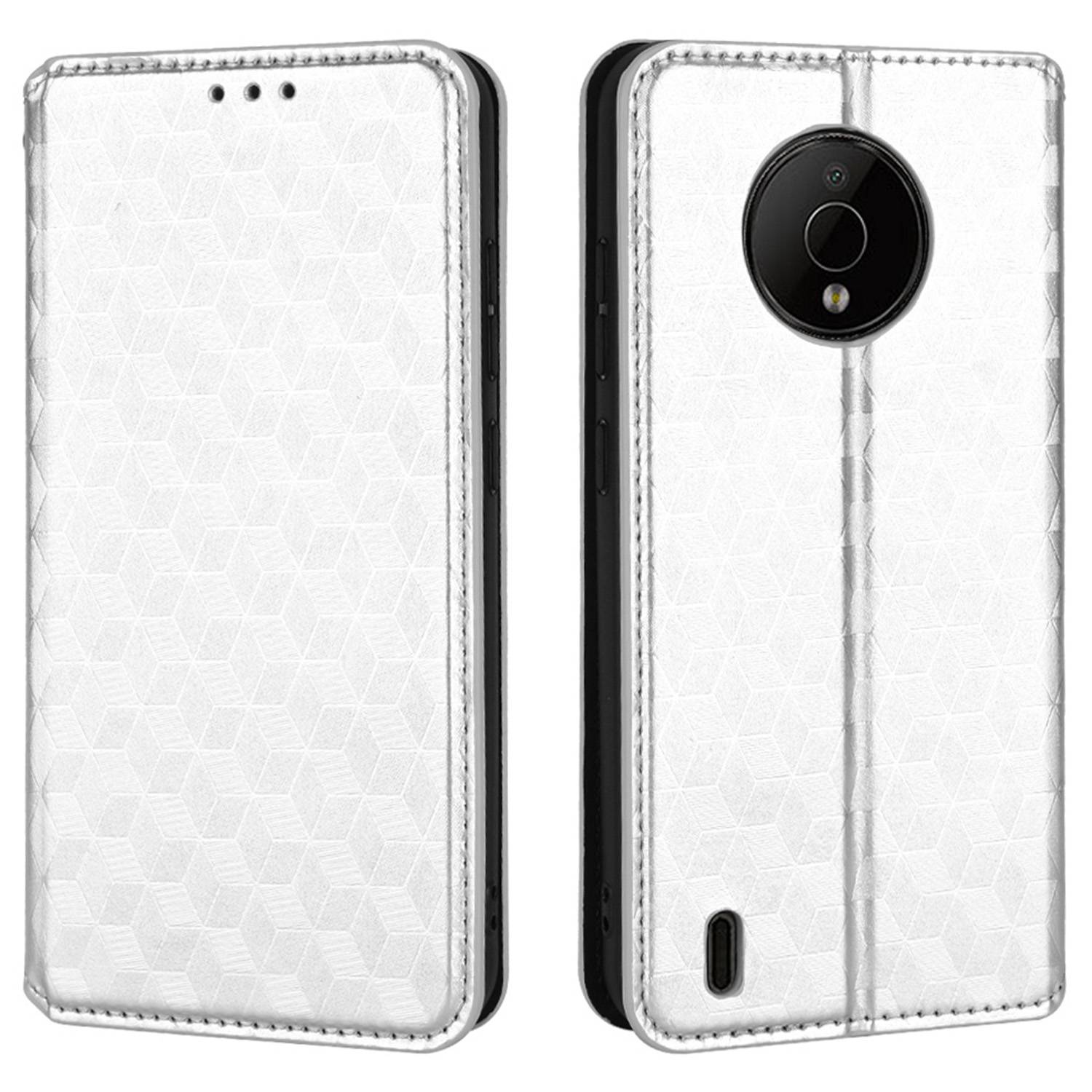 

Für Nokia C200 4G Magnetic Adsorption PU Leder Schutzhülle Rhombus-impress - Silber-, Nokia C200 4G