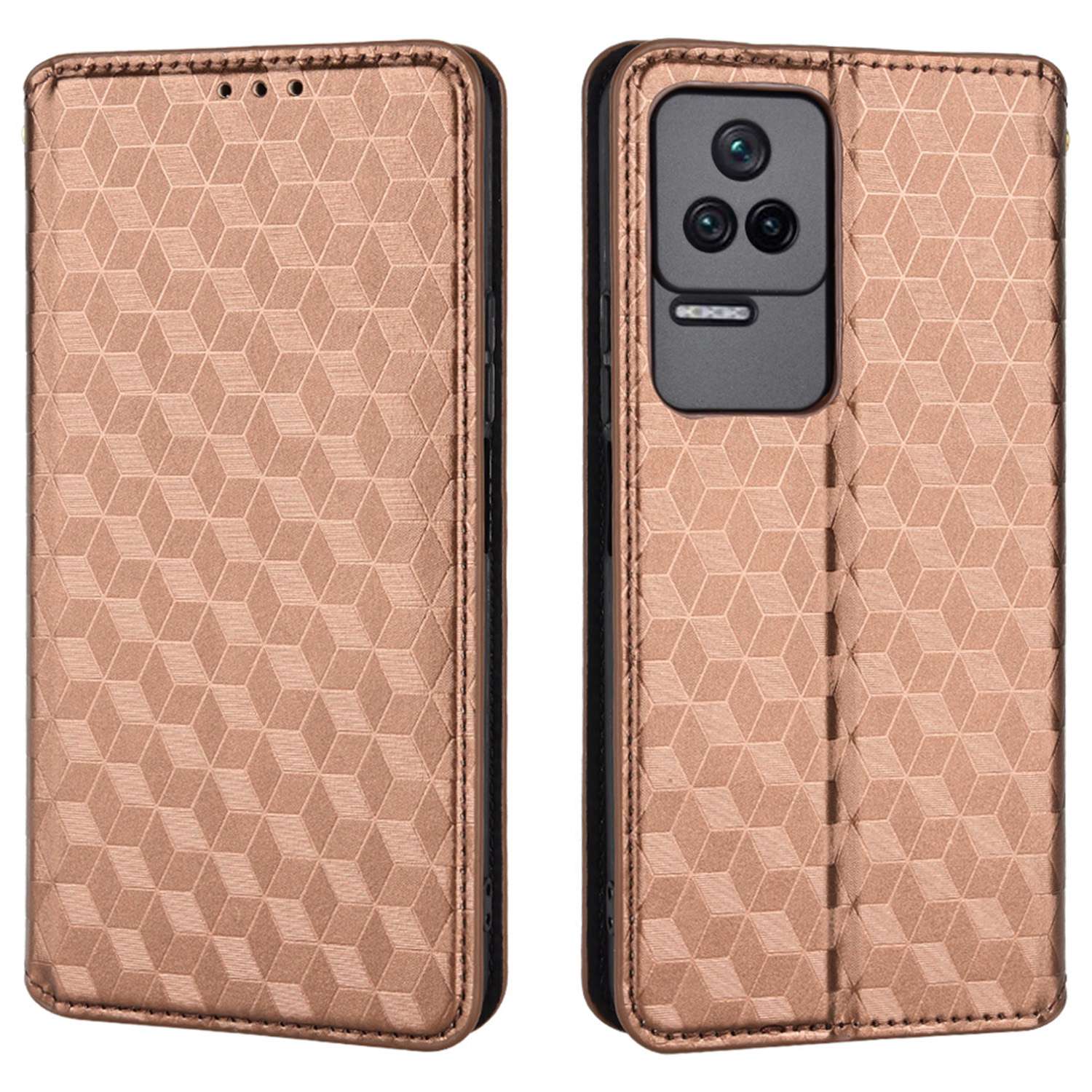 

Für Xiaomi Redmi K40S 5g/poco F4 5G PU Leder Rhombus-abdruck Handy Hülle Magnetische Adsorption Anti-drop-telefonständer Brieftascheabdeckung - Braun, Xiaomi Redmi K40S 5G
