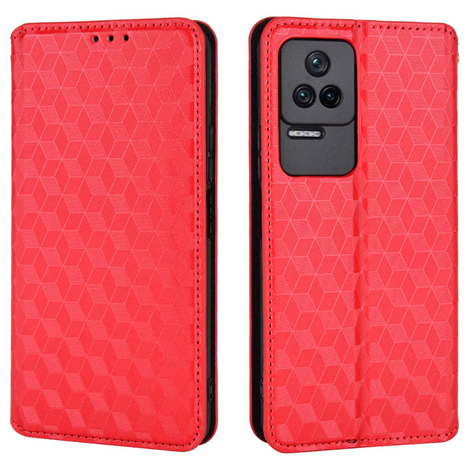

Für Xiaomi Redmi K40S 5g/poco F4 5G PU Leder Rhombus-abdruck Handy Hülle Magnetische Adsorption Anti-drop-telefonständer Brieftascheabdeckung - Rot, Xiaomi Redmi K40S 5G