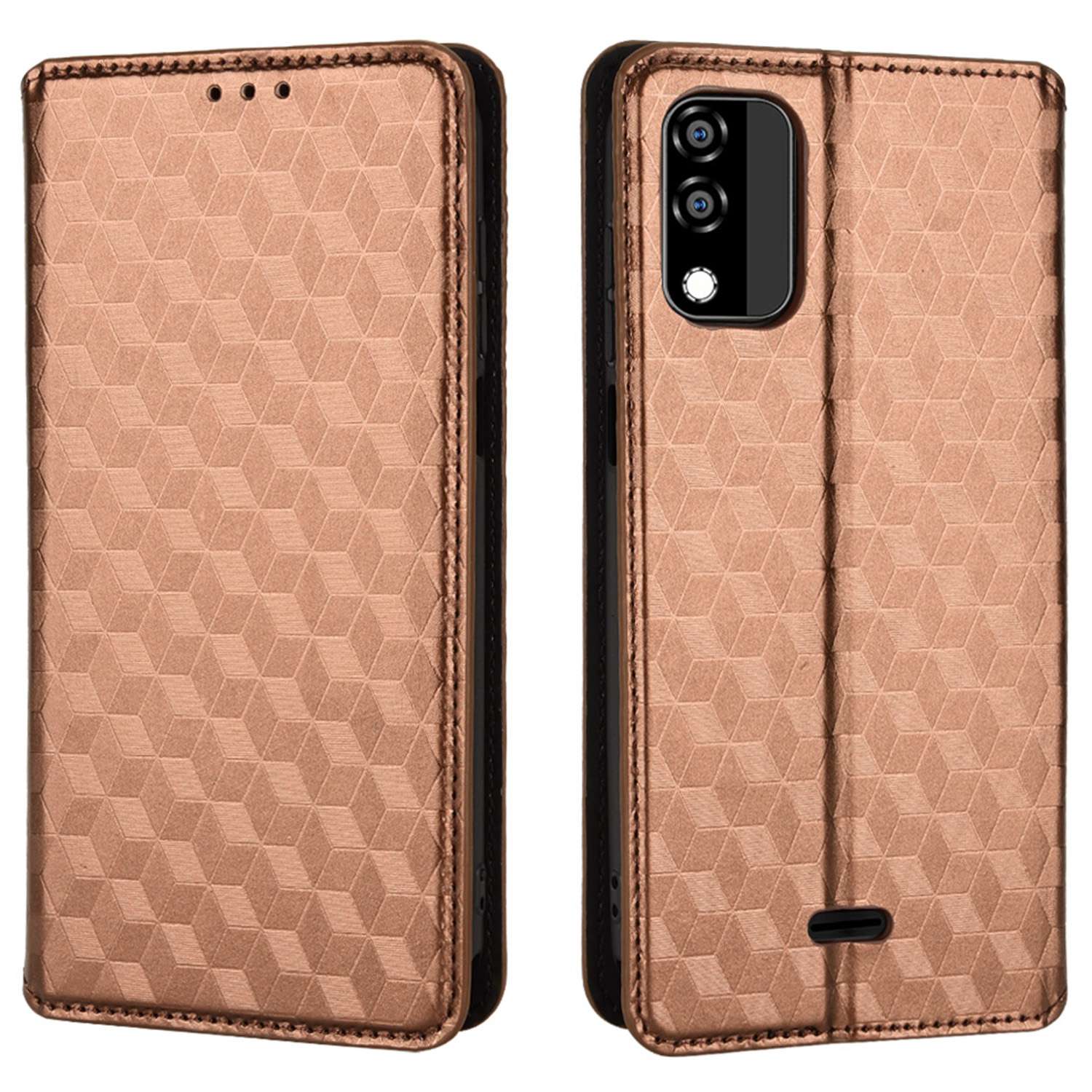 

Für Blu C5 Max (2022) Rhombusabdruck PU Leder Drop-proof-hülle Magnetische Adsorption Telefonständer Brieftasche Abdeckung - Braun, BLU C5 Max