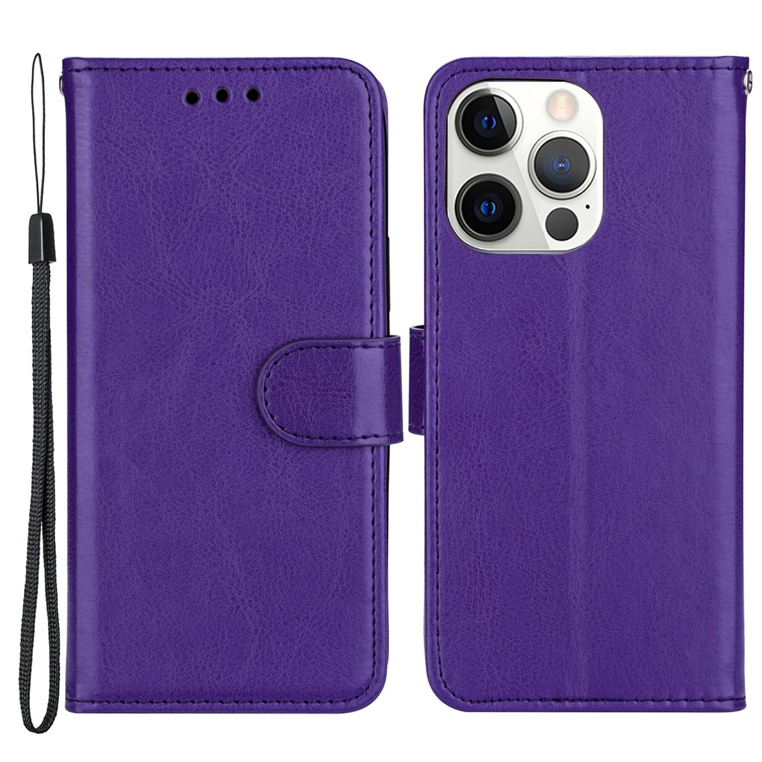 

For iPhone 14 Pro 6.1 inch Shockproof Well-protected Solid Color Crazy Horse Texture PU Leather Cell Phone Case with Stand Wallet - Purple, iPhone 14 Pro 6.1 inch