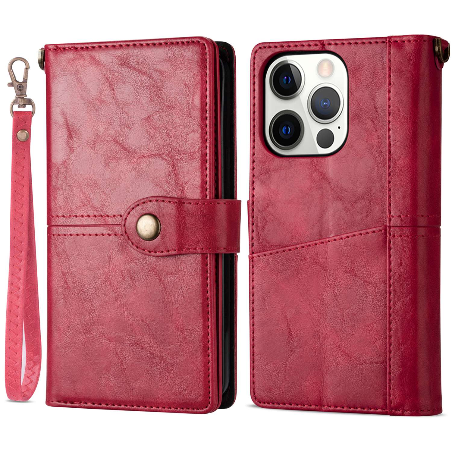 

Для Iphone 14 Pro Max 6,7 Дюйма в Стиле Retro Shock-resyper Chep Cover Stand Nonslip PU - Красный, iPhone 14 Pro Max