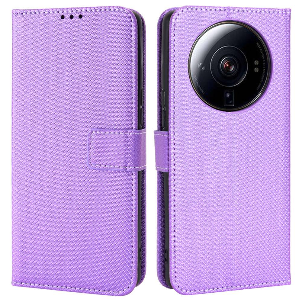 

Für Xiaomi 12s Ultra 5G Diamond Textur PU Leder Telefonabdeckung Kee-resistente Stand Wallet Feature Mit Handgelenkriemen - Violett, Xiaomi 12S Ultra 5G