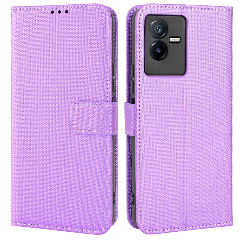 

Für Vivo T2x 5G Anti-wear Diamond Textur PU Leder Telefon Deckung Schockdes Stand Wallet Design Hülle Mit Handgelenkriemen - Violett, vivo T2x 5G