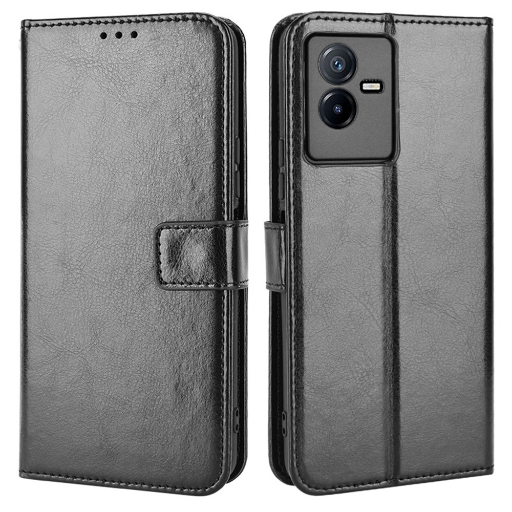 

Für Vivo T2x 5G Stand Wallet Anti-drogen-handy-hülle Gut Geschützte Verrückte Pferdestruktur PU Lederschale - Schwarz, vivo T2x 5G
