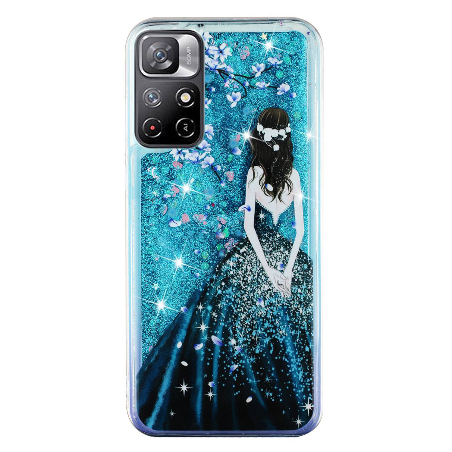 

Für Xiaomi Redmi Anmerkung 11 5G Bewegliche Flüssigkeitsfall -präds -muster Weiche Flexible TPU -hautabdeckung - Blaues Mädchen, Xiaomi Redmi Note 11 5G