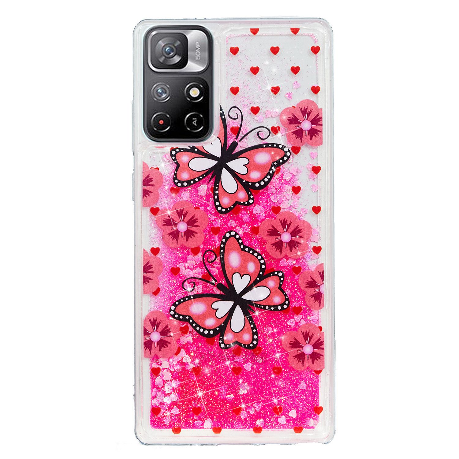 

Für Xiaomi Redmi Anmerkung 11 5G Bewegliche Flüssigkeitsfall -präds -muster Weiche Flexible TPU -hautabdeckung - Rote Schmetterlinge, Xiaomi Redmi Note 11 5G