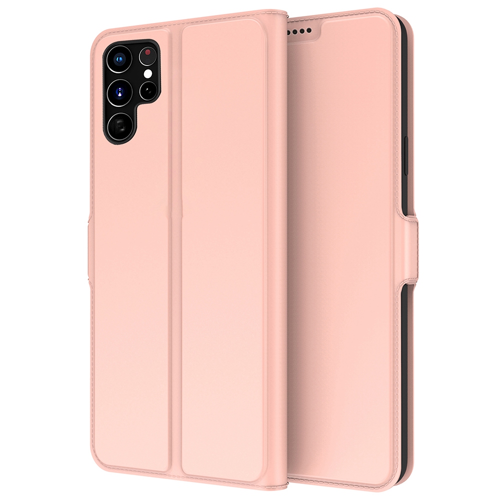 

For Samsung Galaxy S22 Ultra 5G PU Leather Folding Stand Cover Card Slot Design Magnetic Protect Flip Phone Case - Rose Gold, Galaxy S22 Ultra 5G