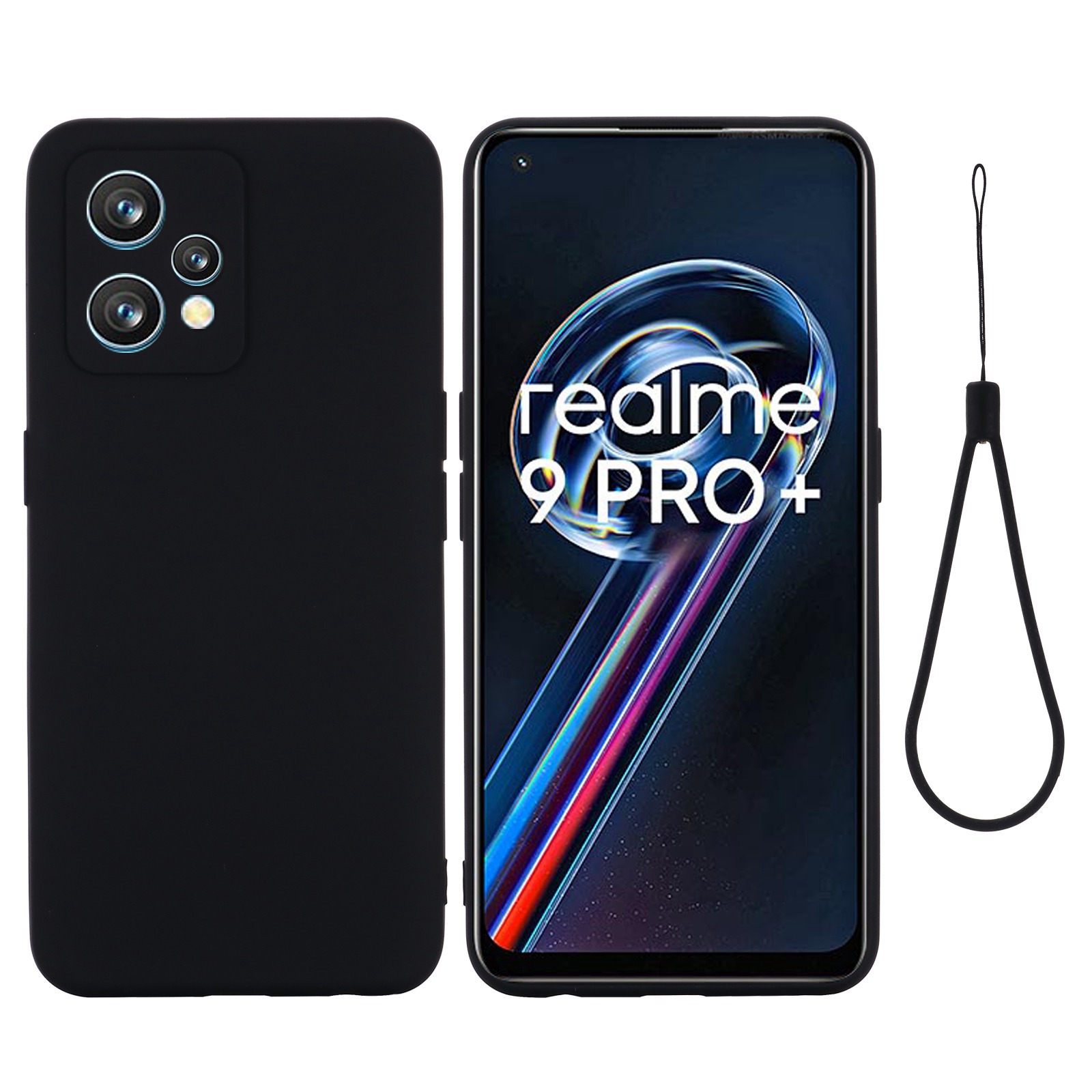 

For Realme 9 4G / Narzo 50 Pro 5G Liquid Silicone Case Anti-scratch Good Protection Cover with Strap - Black