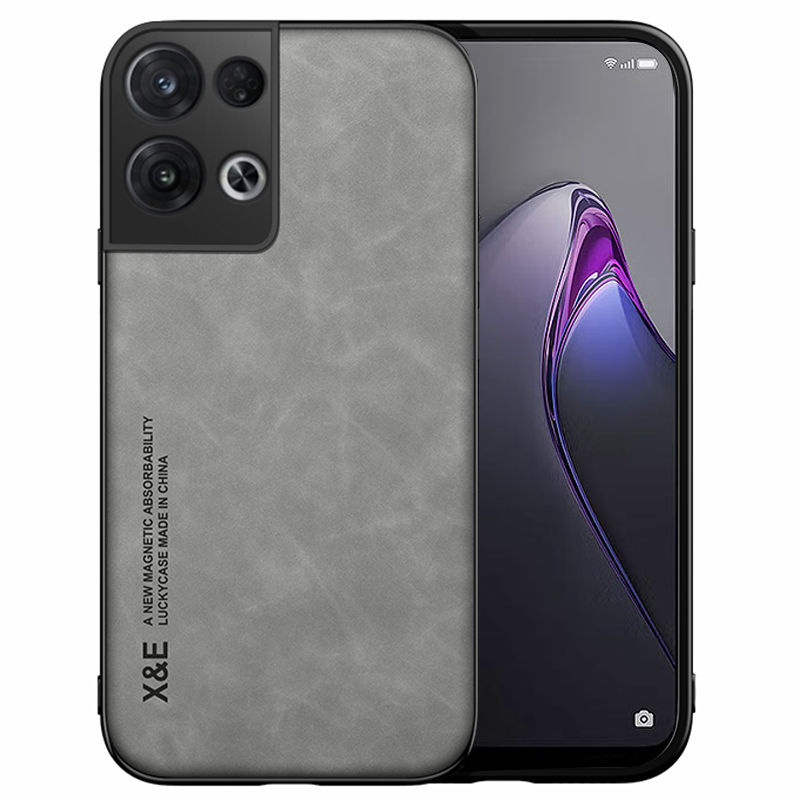 

x & e Skin-touch-telefonkoffer Für Oppo Reno8 5G (globale Version) / Reno8 5G, Präzise Ausschnitt PU Lederbeschichtete TPU -abdeckung Mit Autohalterung Metallblatt - Hellgrau, Oppo Reno8 5G (Global Version)
