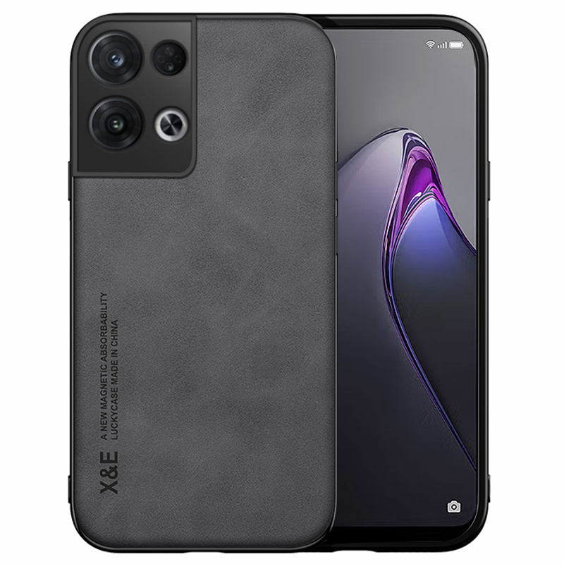 

x & e Skin-touch-telefonkoffer Für Oppo Reno8 5G (globale Version) / Reno8 5G, Präzise Ausschnitt PU Lederbeschichtete TPU -abdeckung Mit Autohalterung Metallblatt - Dunkelgrau, Oppo Reno8 5G (Global Version)