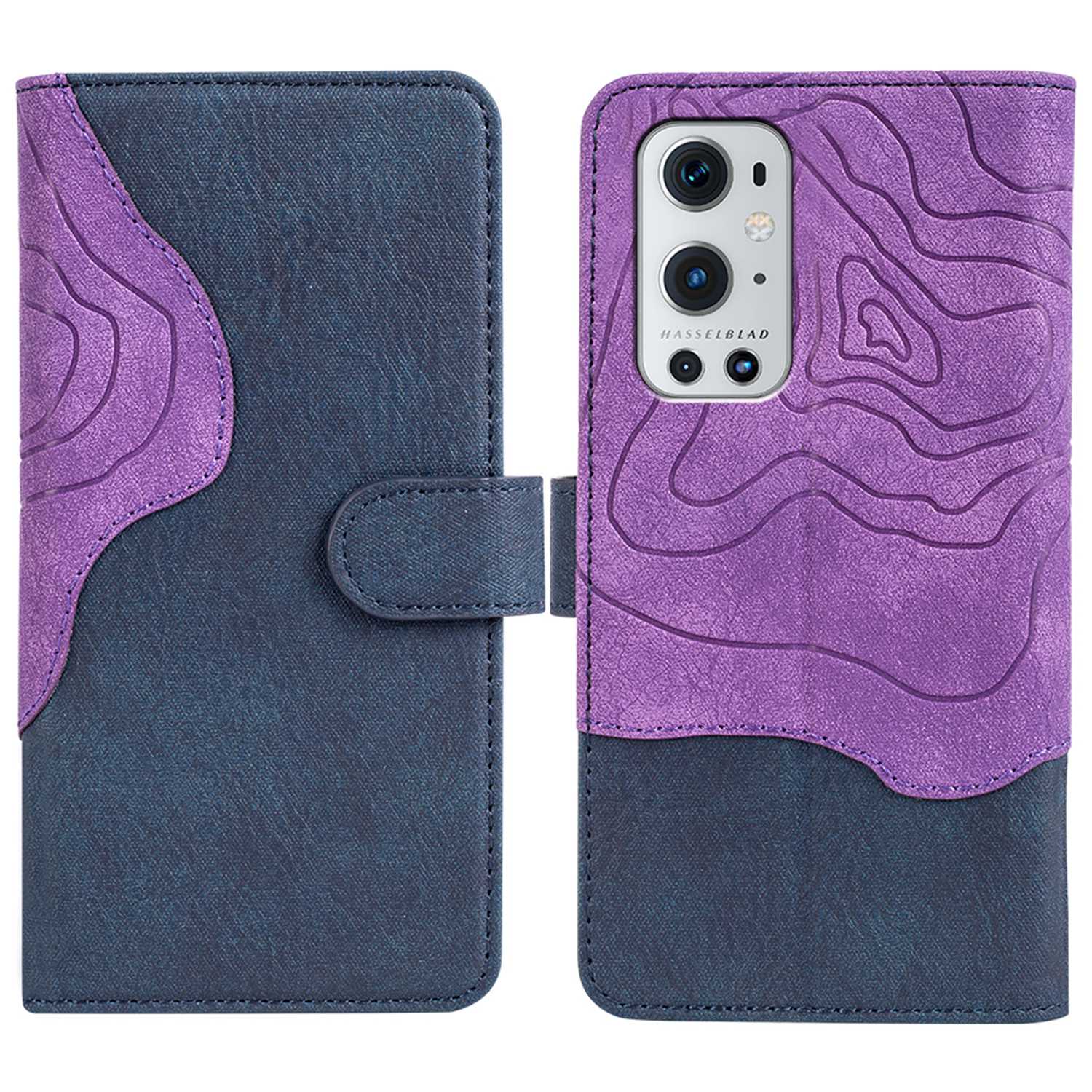 

Für OnePlus 9 Pro Wear-resistente Holztexturfarbe Spleißfach Telefonabdeckung Wallet Stand Leder Anti-fall-fall-beschützer - Violett, OnePlus 9 Pro 5G
