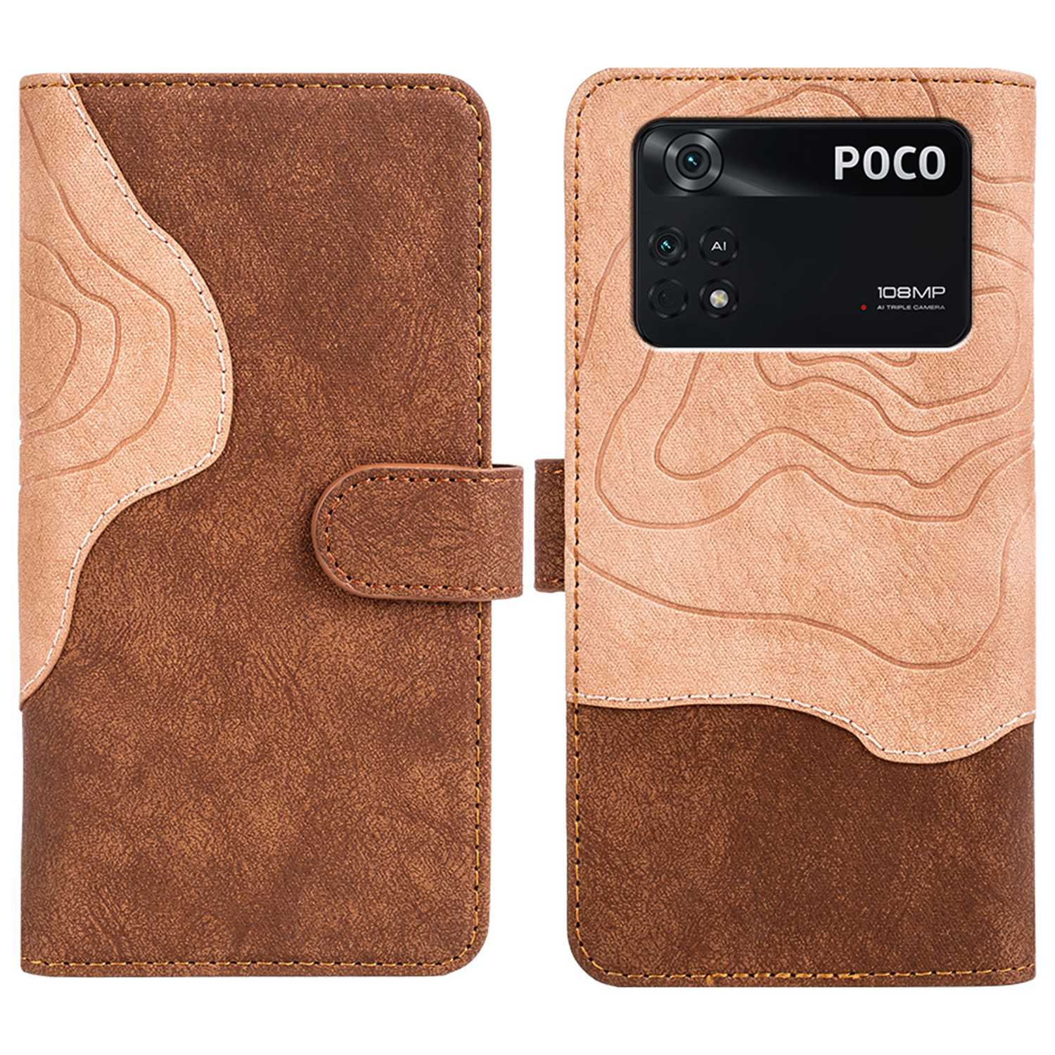 

Für Xiaomi Poco X4 Pro 5G Anti-wear-holztextur-farbfarb-speise Telefonabdeckung Folio Flip Wallet Style Lederhülle Mit Ständer - Hellbraun, Xiaomi Poco X4 Pro 5G