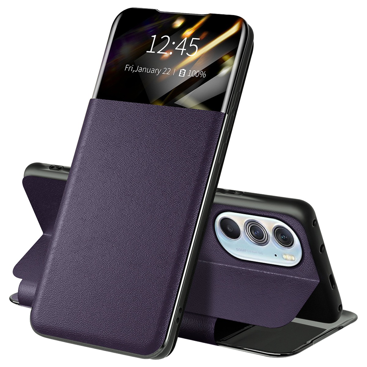 

PU Lederansicht Fenster Telefonhülle Für Motorola Edge X30, Kartenhalter Anti-scratch-standabdeckung - Violett, Motorola Edge X30