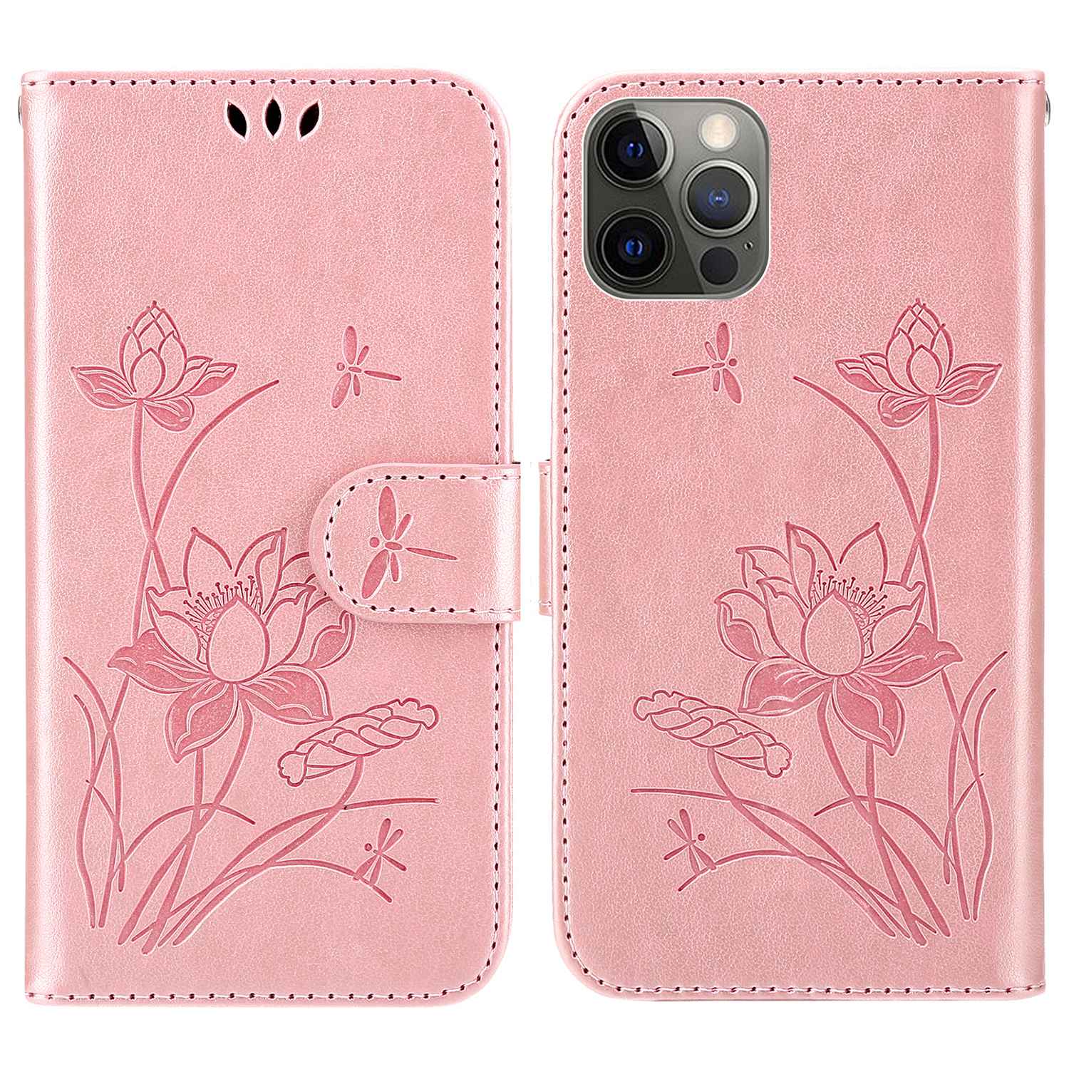 

For iPhone 14 Pro Max 6.7 inch Lotus Imprinted PU Leather Wallet Case Hands-free Stand Protective Phone Cover - Pink, iPhone 14 Pro Max