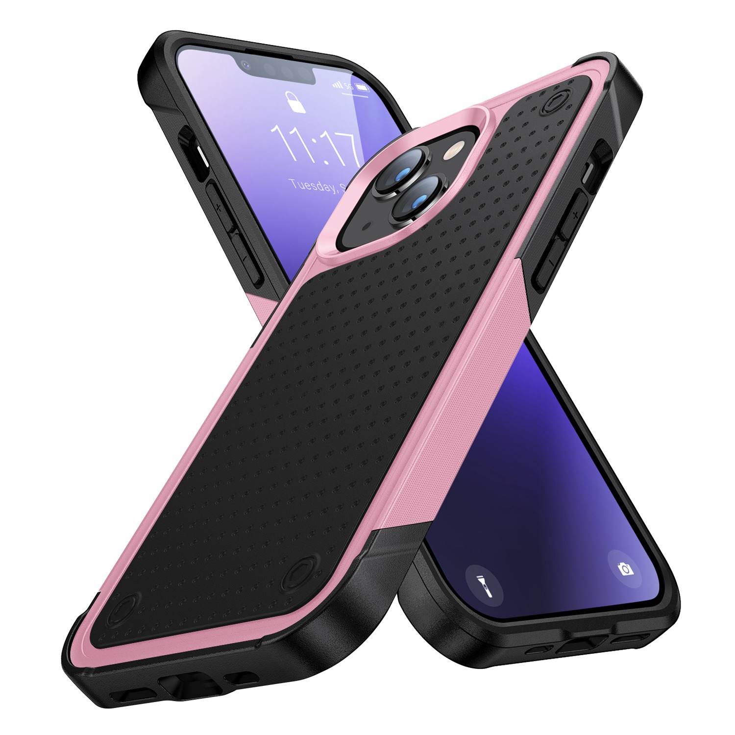 

Elegant Series for iPhone 14 Max 6.7 inch Phone Drop-proof Case TPU+PC Shock-proof Hybrid Back Cover - Pink / Black, iPhone 14 Max 6.7 inch
