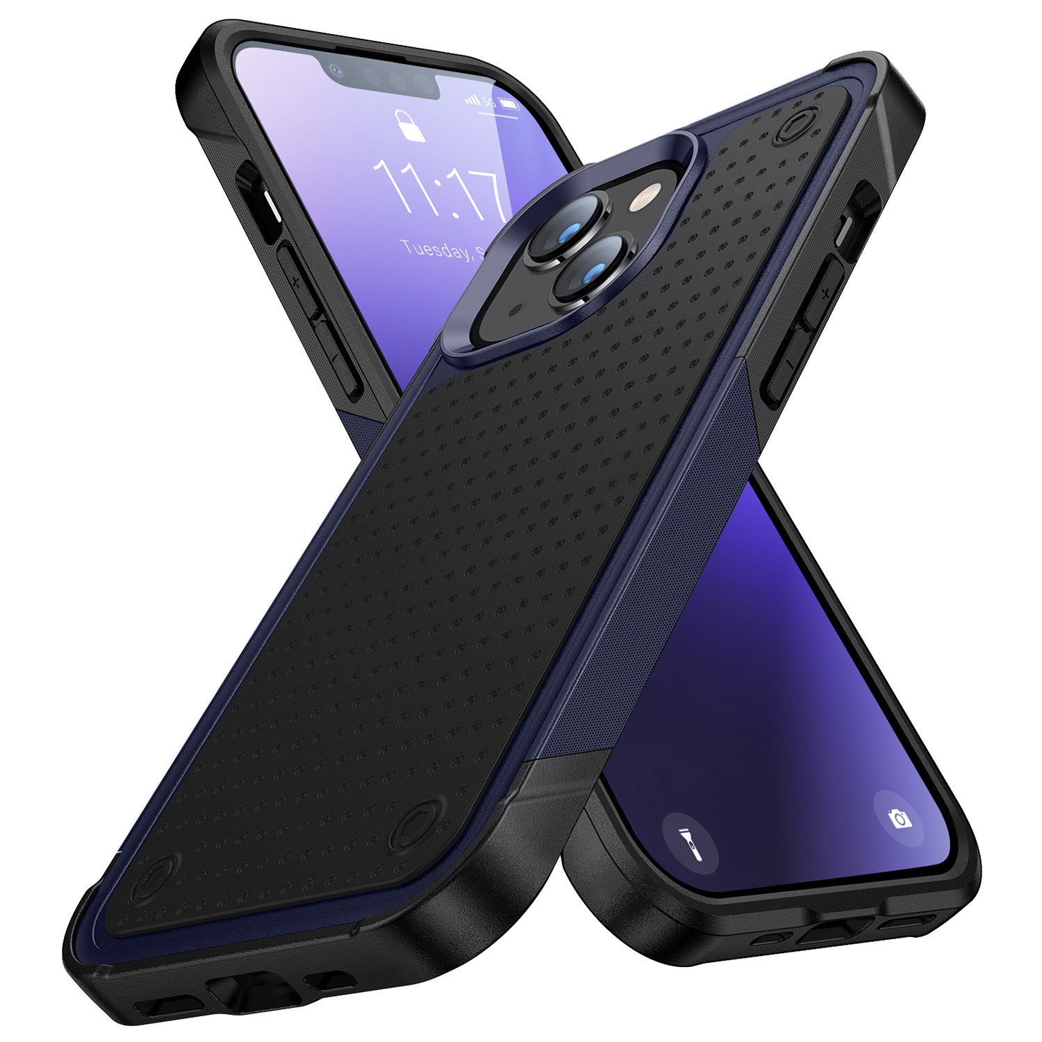 

Элегантная Серия Для Iphone 14 Max 6,7 Дюйма Телефона-защитника Case TPU+PC Shock-proof Hybrid Back Cover - Синий / Черный, iPhone 14 Max 6.7 inch