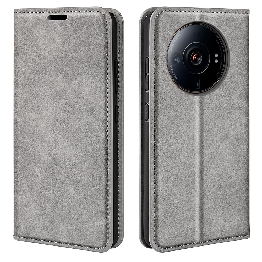 

Für Xiaomi 12s Ultra 5G Skin-touch Leder-hülle Wallet Ständer Schocksicher Gut Geschütztes Mobiltelefon Shell - Grau, Xiaomi 12S Ultra 5G