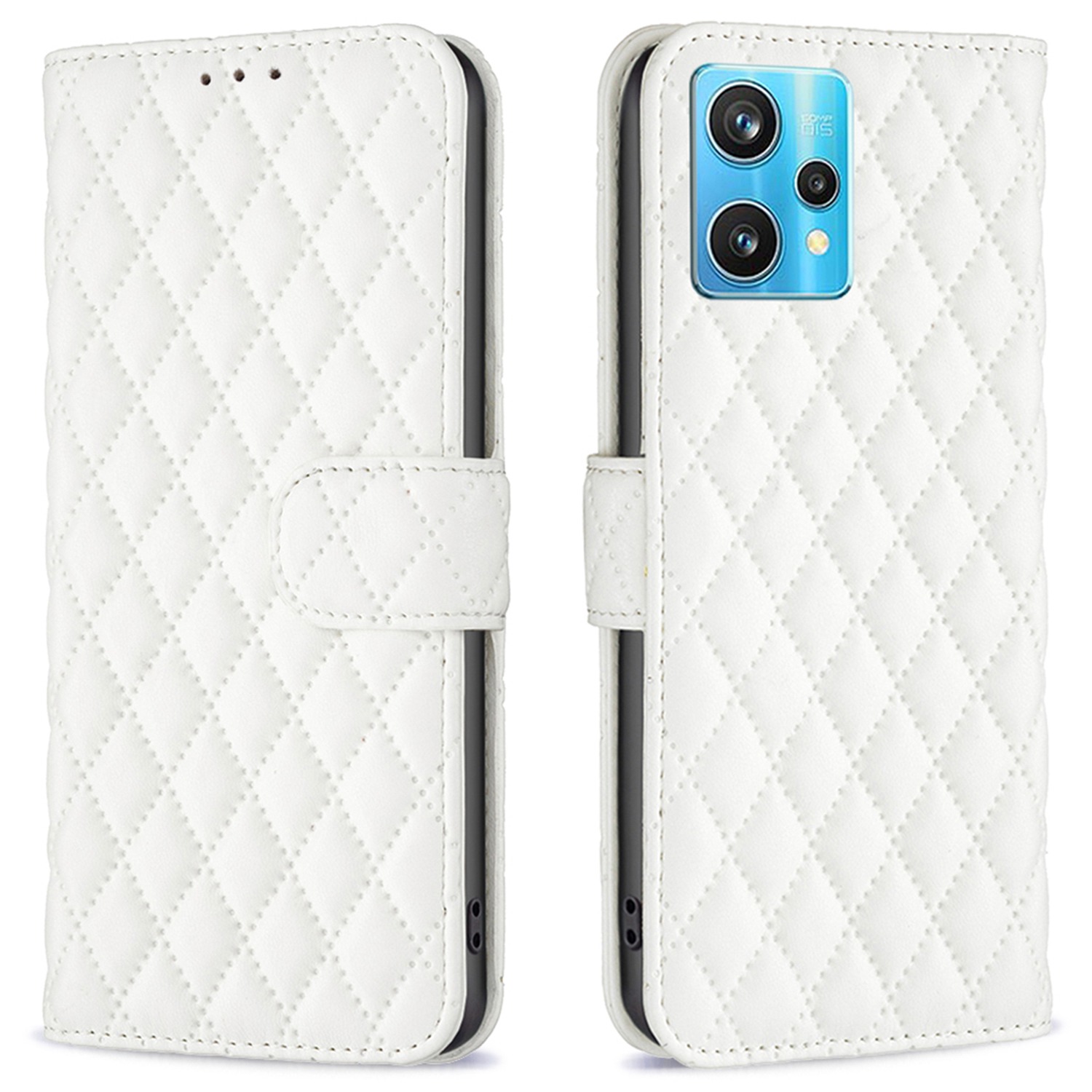 

Binfen Color Stand Wallet Ledertasche Für Realme 9 Pro+ 5G, BF Style-14 Eingeprägter Rhombusmuster Mattelefonabdeckung - Weiß, Realme 9 Pro+ 5G