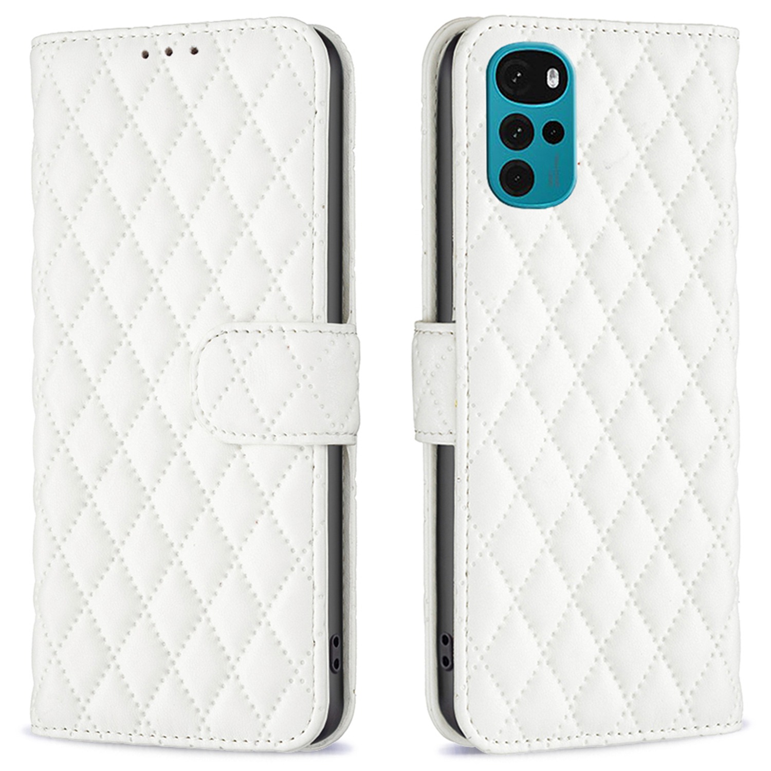 

Binfen Farbe Für Motorola Moto G22 BF Style-14 PU Lederständer Matthülle Geprinktes Rhombusmuster Telefon Brieftasche Deckung - Weiß, Motorola Moto G22