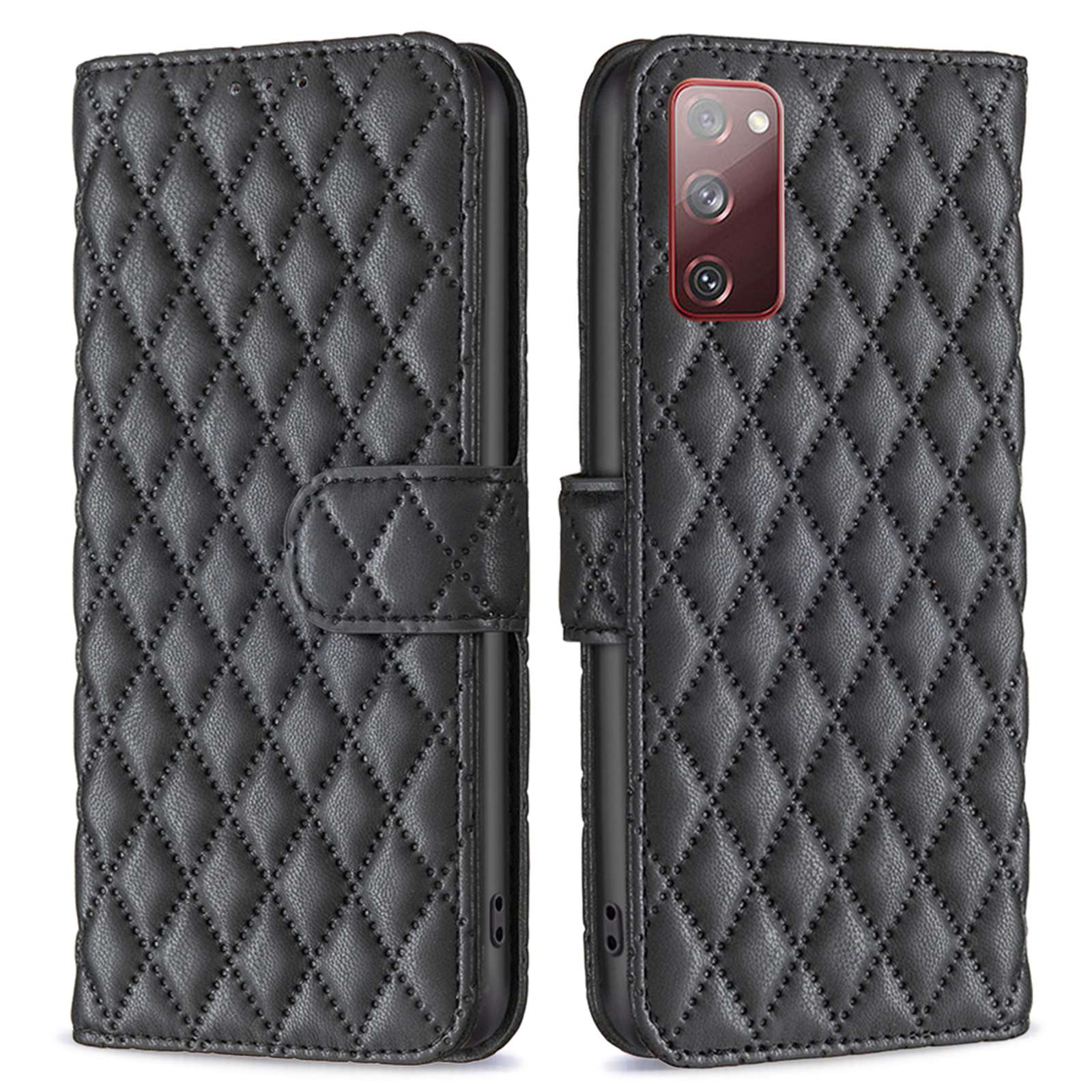 

BINFEN COLOR For Samsung Galaxy S20 FE 4G / FE 5G / S20 Lite / S20 FE 2022 BF Style-14 Imprinted Rhombus Pattern PU Leather Wallet Cover Book Style Matte Phone Stand Case - Black, Galaxy S20 FE