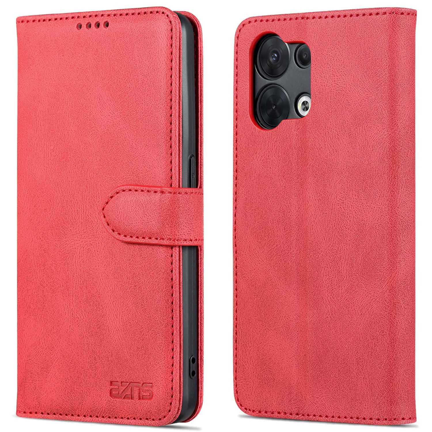 

AZNS Anti-scratch-telefonkoffer Für Oppo Reno8 5G (globale Version) / Oppo Reno8 5G, Drop-sof-pu-leder-flip-brieftaschenabdeckungsständer Mit Magnetischem Verschluss - Rot, Oppo Reno8 5G (Global Version)